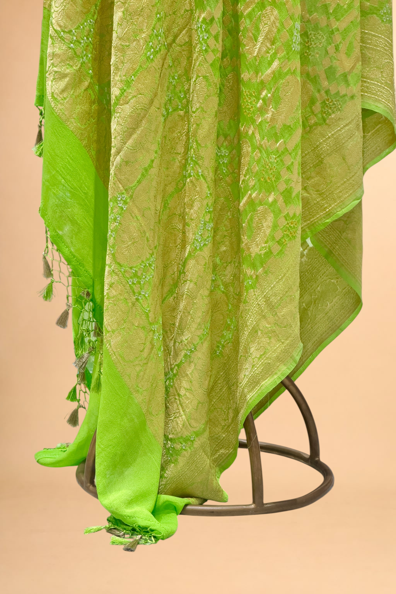Parrot Green Georgette Khaddi Banarasi Handloom Dupatta