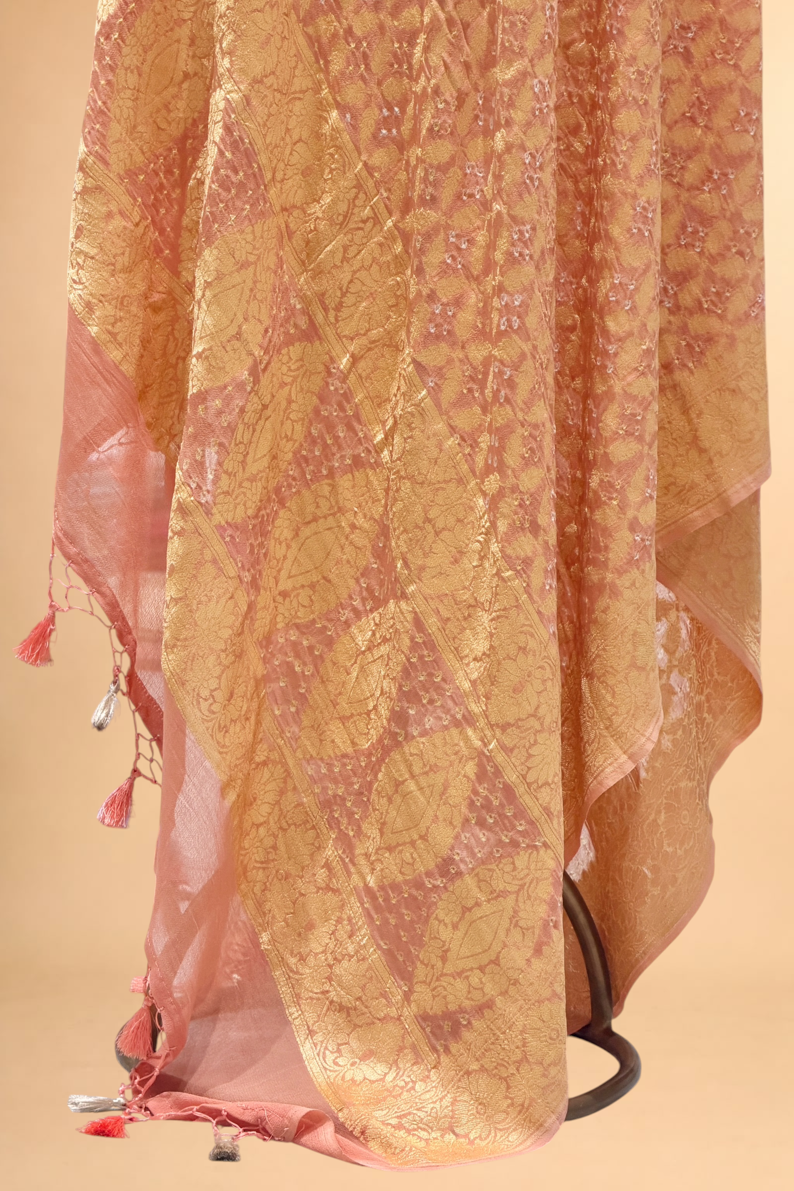 Peach Pink Georgette Khaddi Banarasi Handloom Dupatta