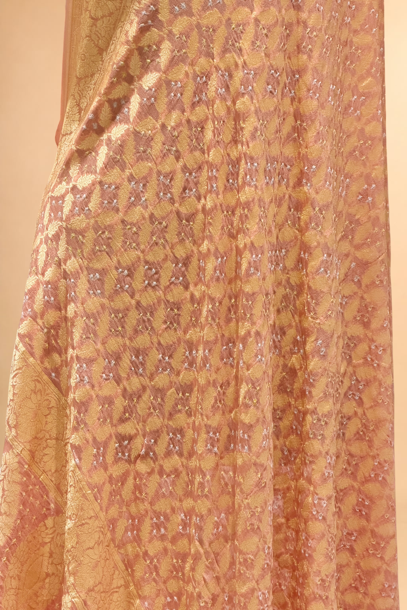 Peach Pink Georgette Khaddi Banarasi Handloom Dupatta