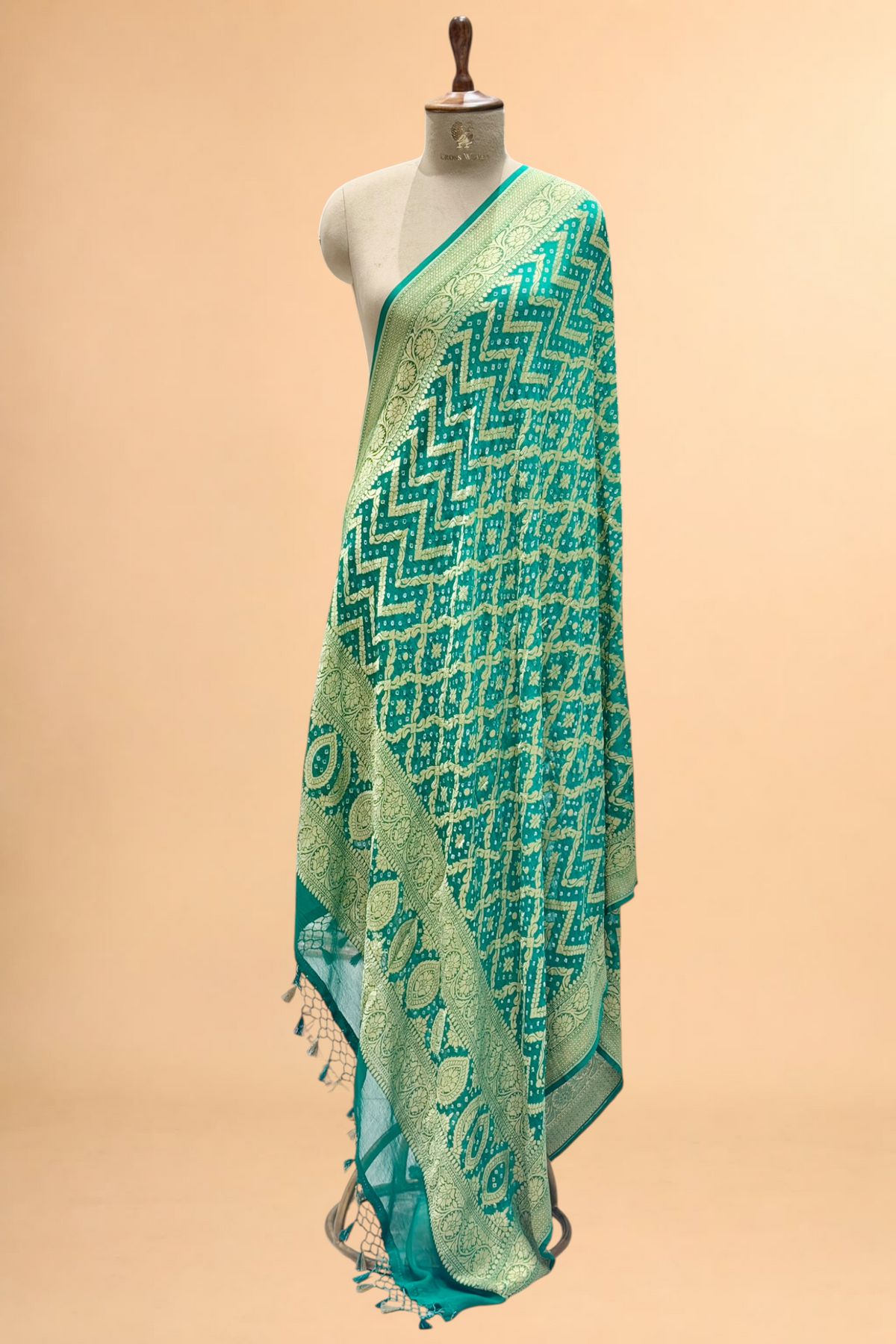 Teal Blue Georgette Khaddi Banarasi Handloom Dupatta