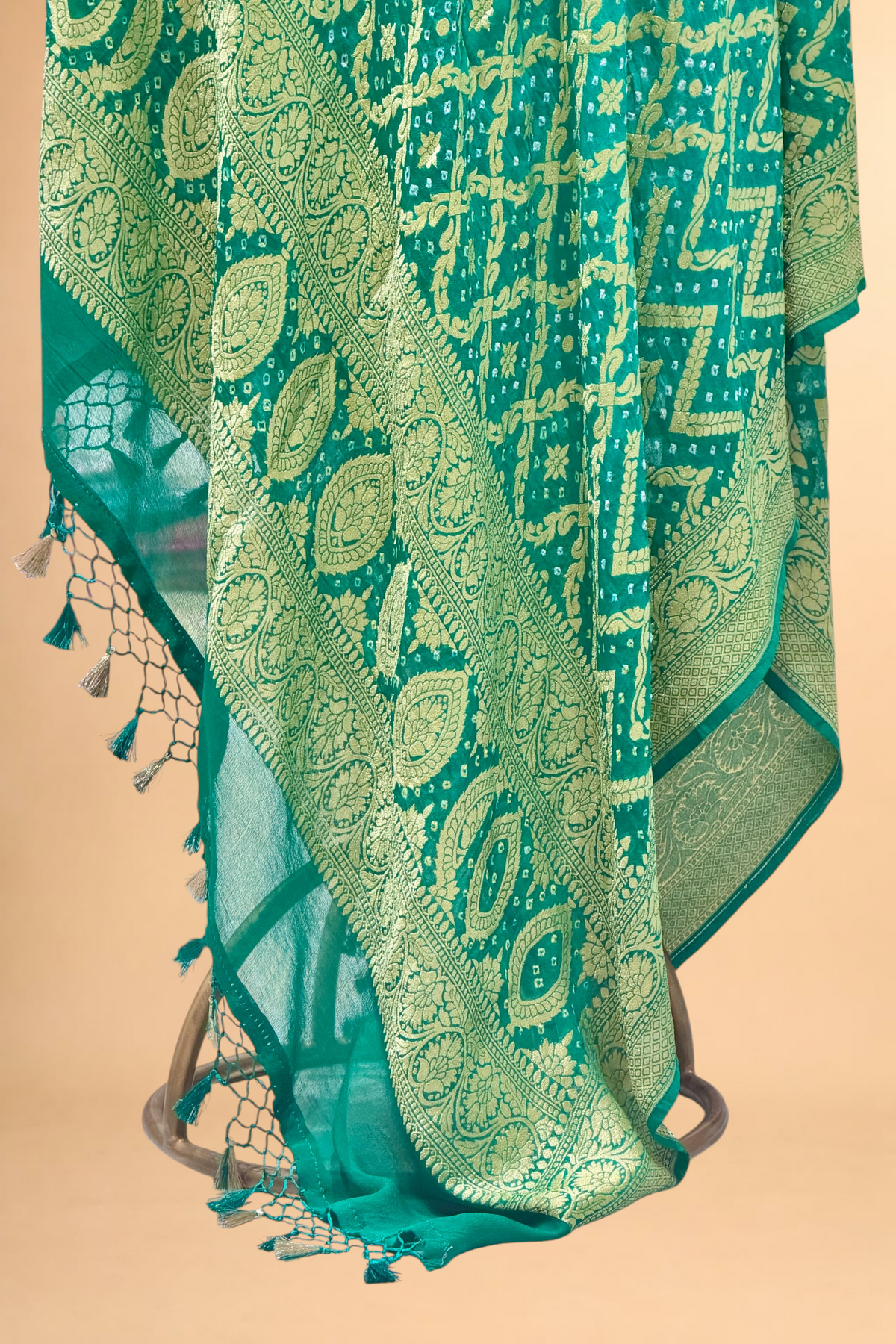 Teal Blue Georgette Khaddi Banarasi Handloom Dupatta