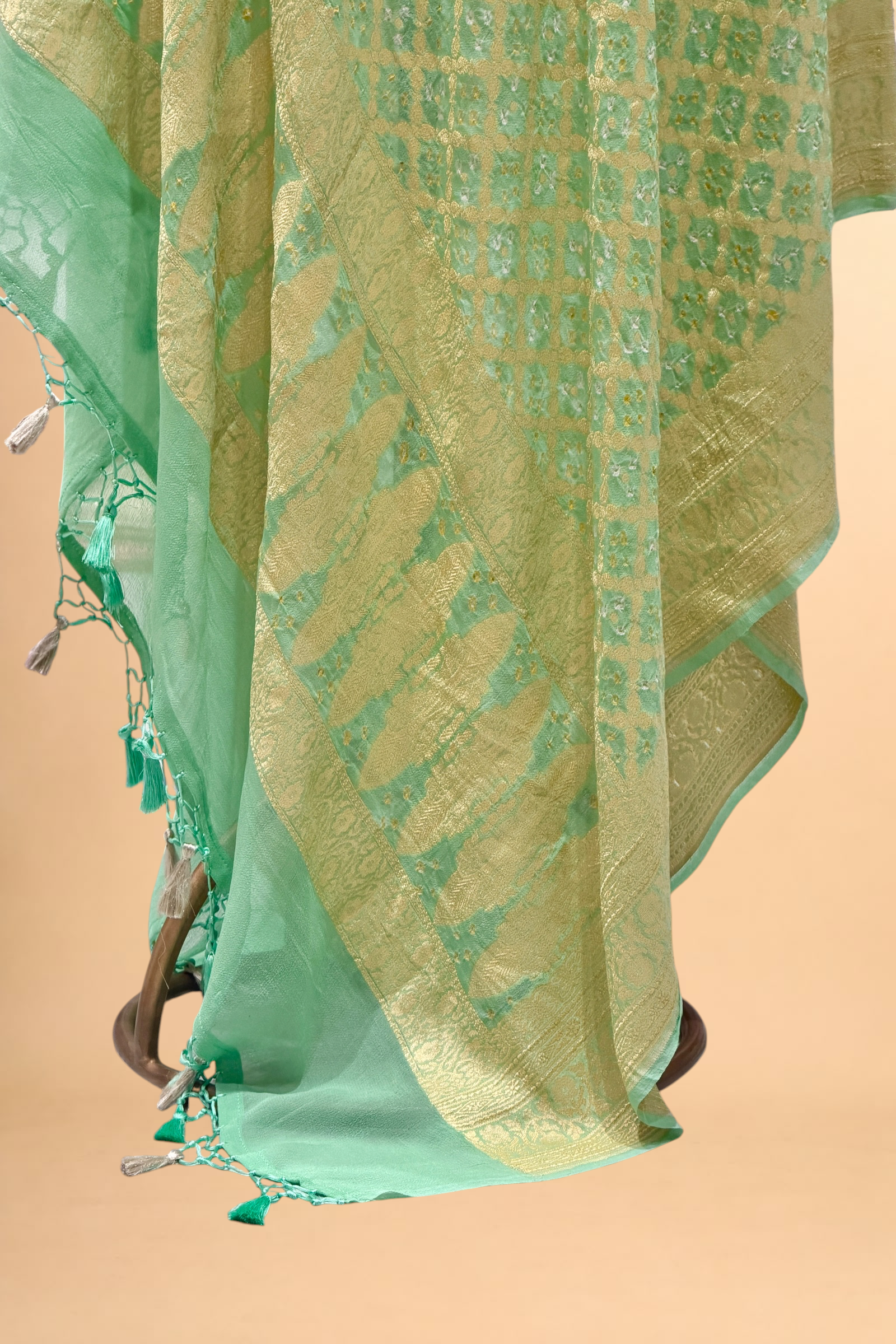 Mint Aqua Green Georgette Khaddi Banarasi Handloom Dupatta
