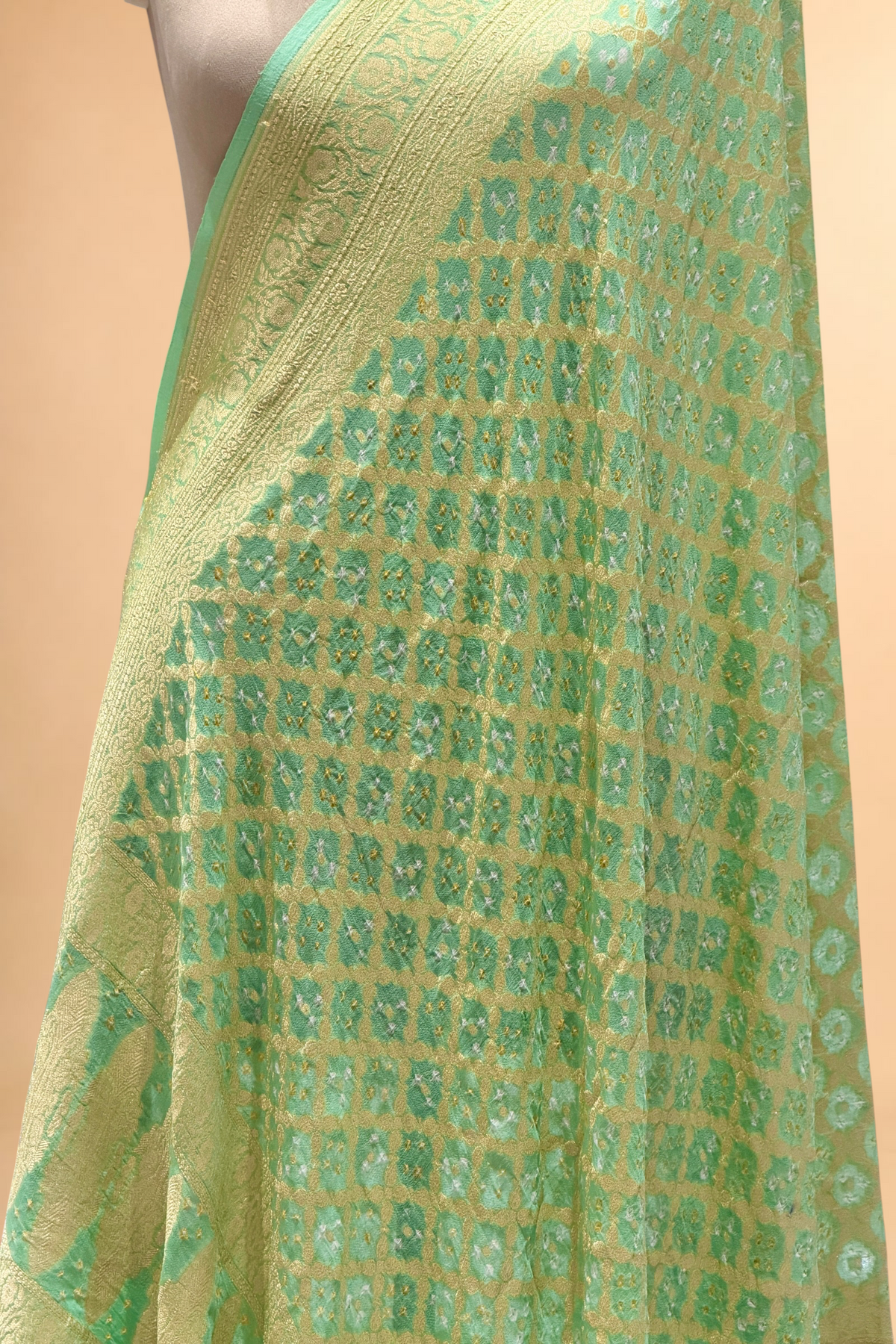 Mint Aqua Green Georgette Khaddi Banarasi Handloom Dupatta