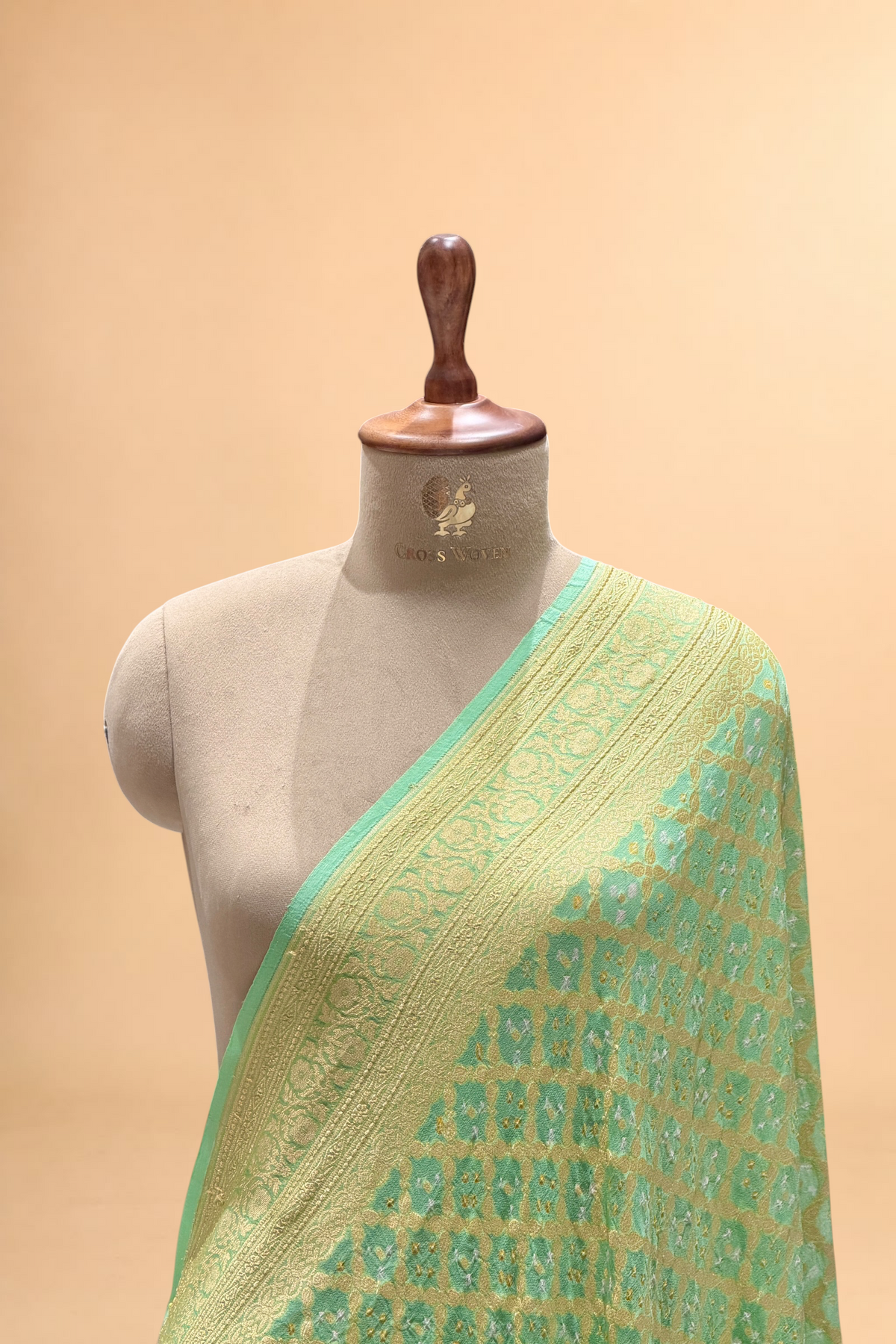 Mint Aqua Green Georgette Khaddi Banarasi Handloom Dupatta