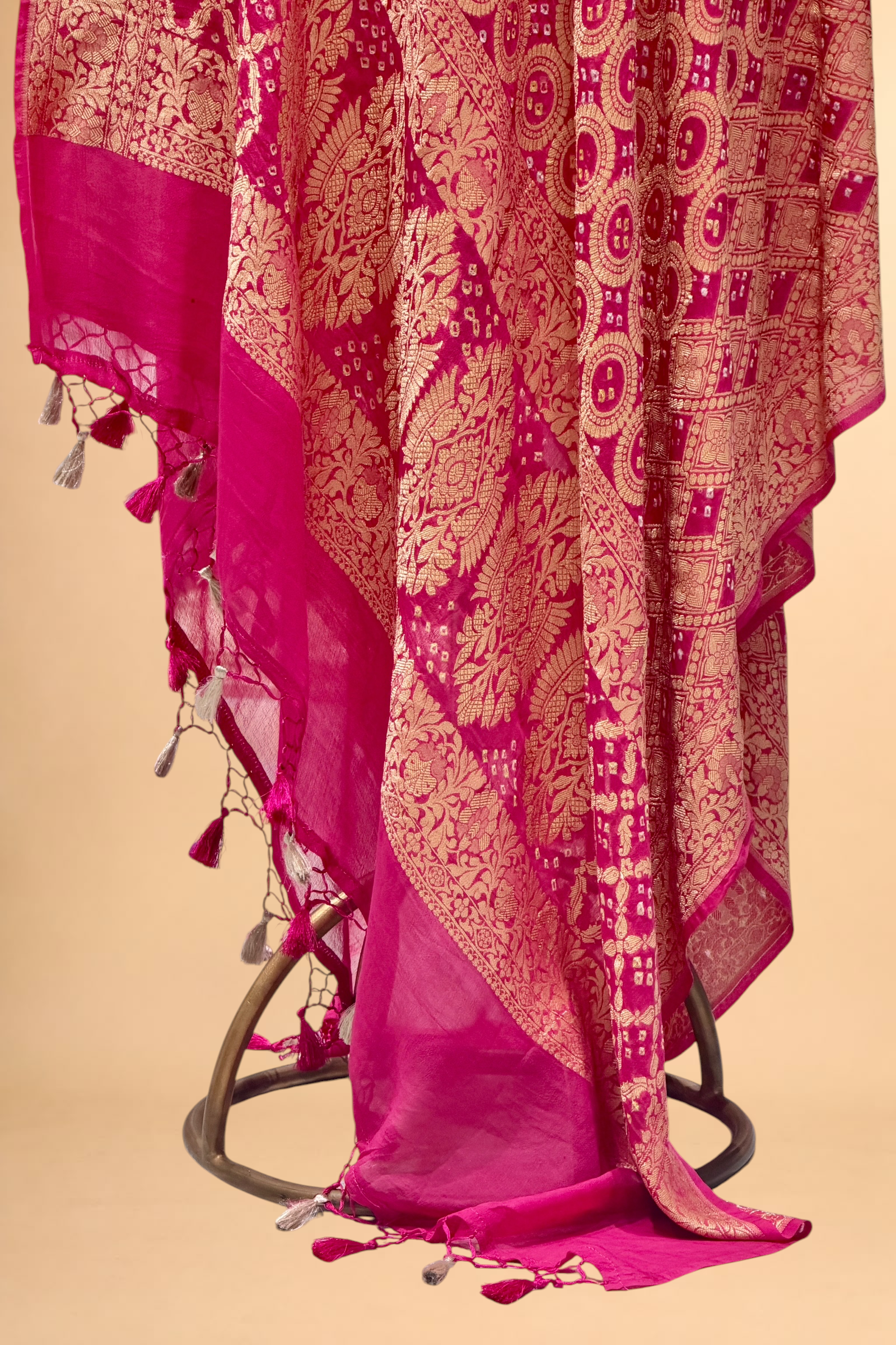 Magenta Pink Georgette Khaddi Banarasi Handloom Dupatta