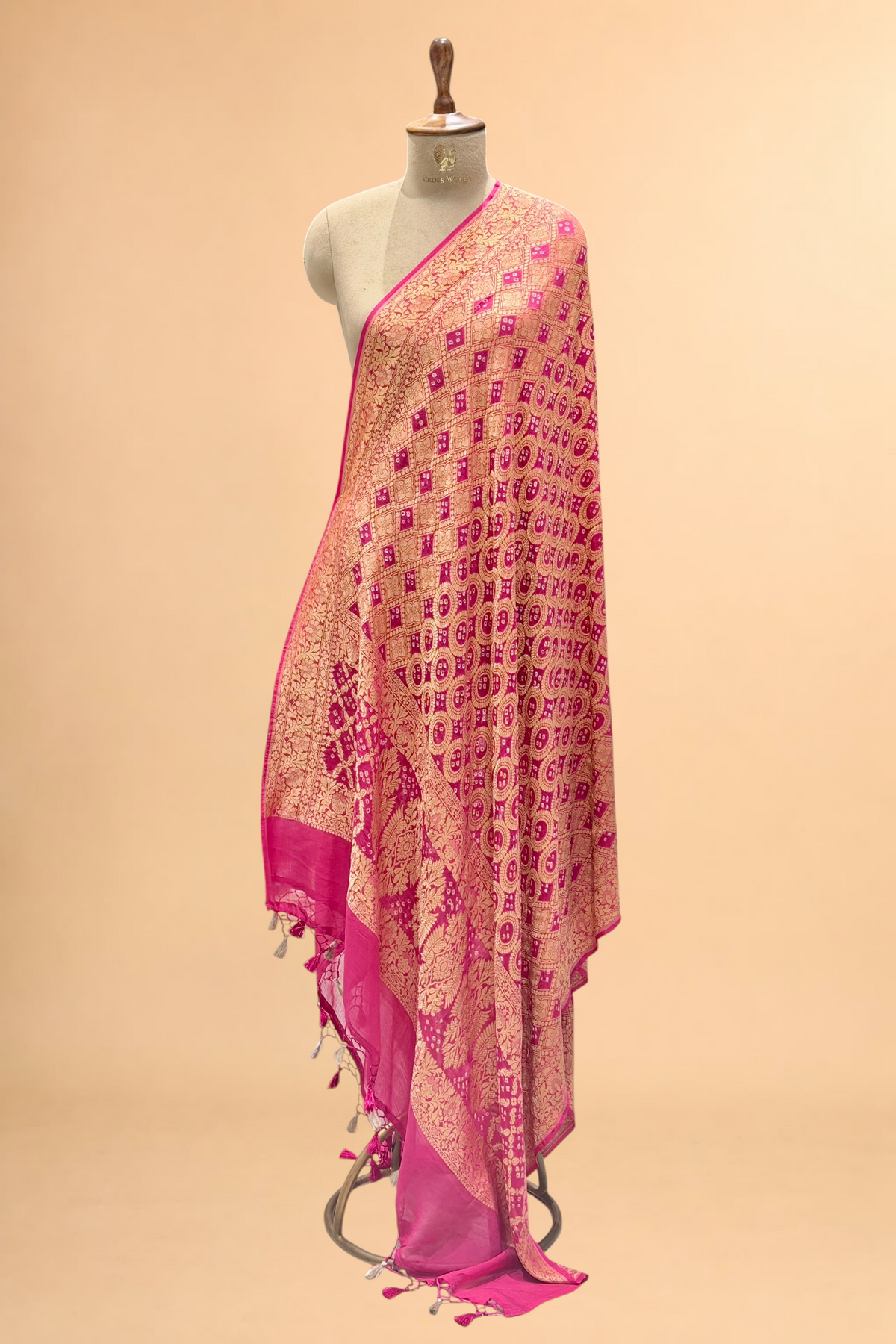 Magenta Pink Georgette Khaddi Banarasi Handloom Dupatta