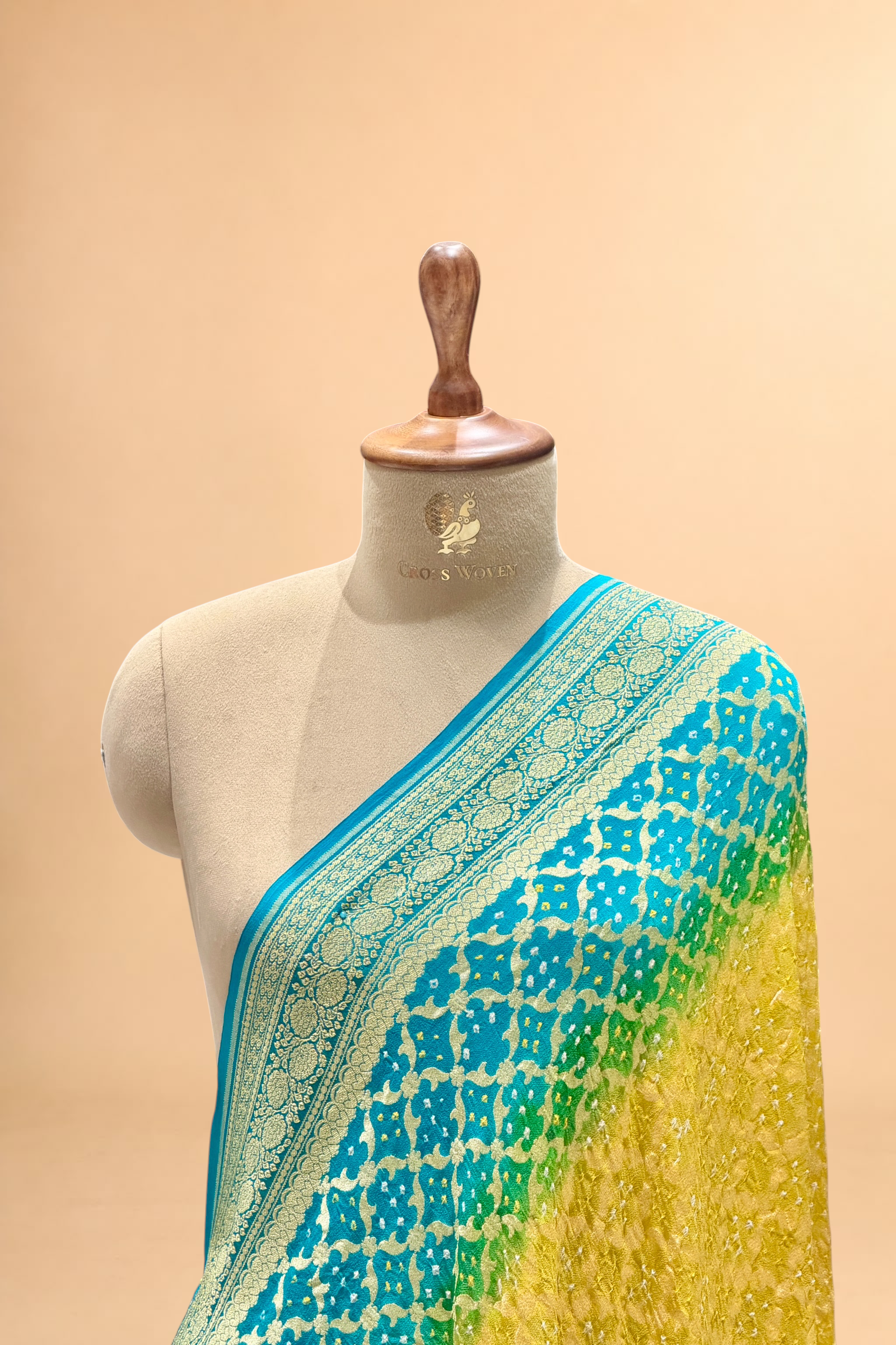 Turquoise Blue Georgette Khaddi Banarasi Handloom Dupatta