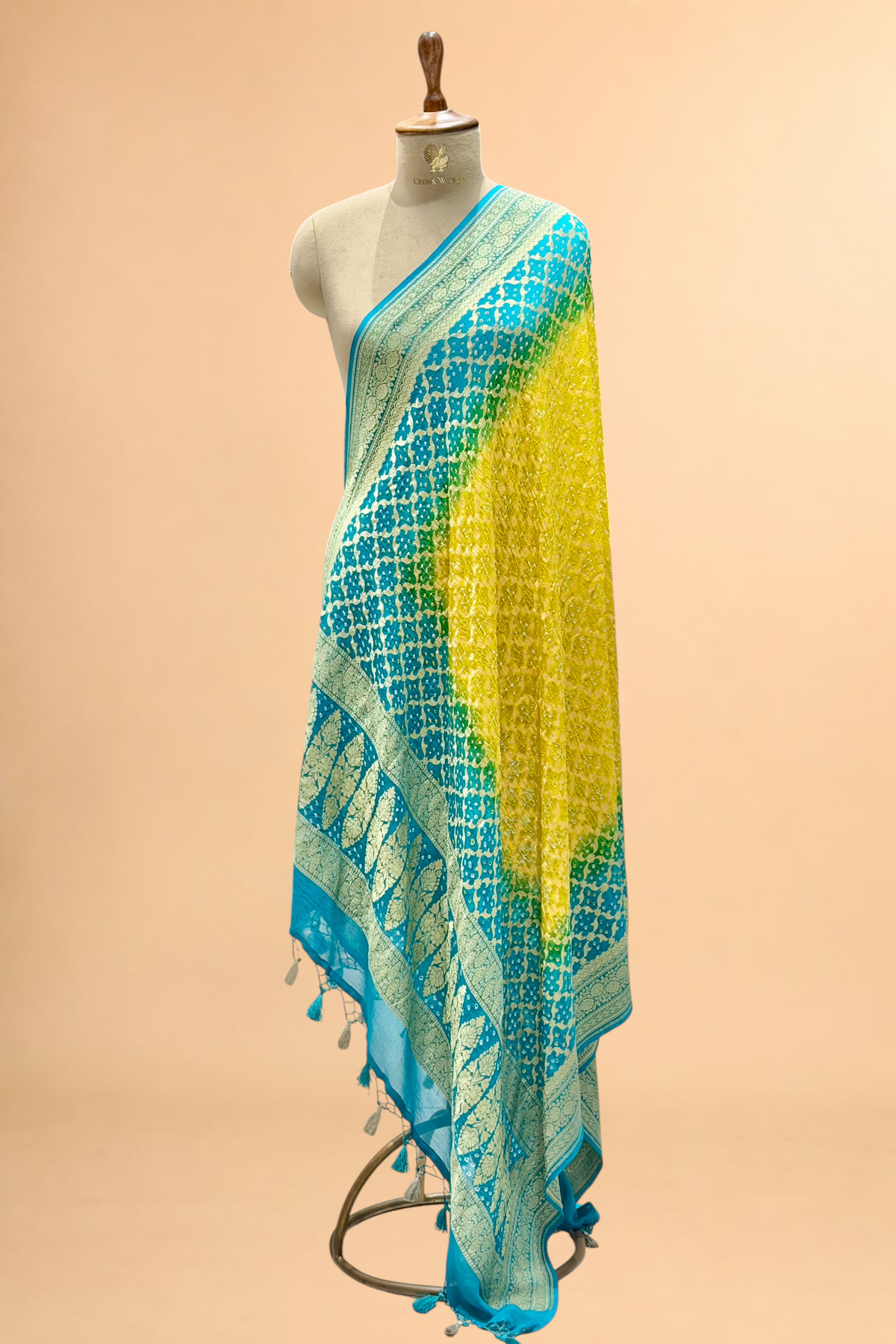 Turquoise Blue Georgette Khaddi Banarasi Handloom Dupatta