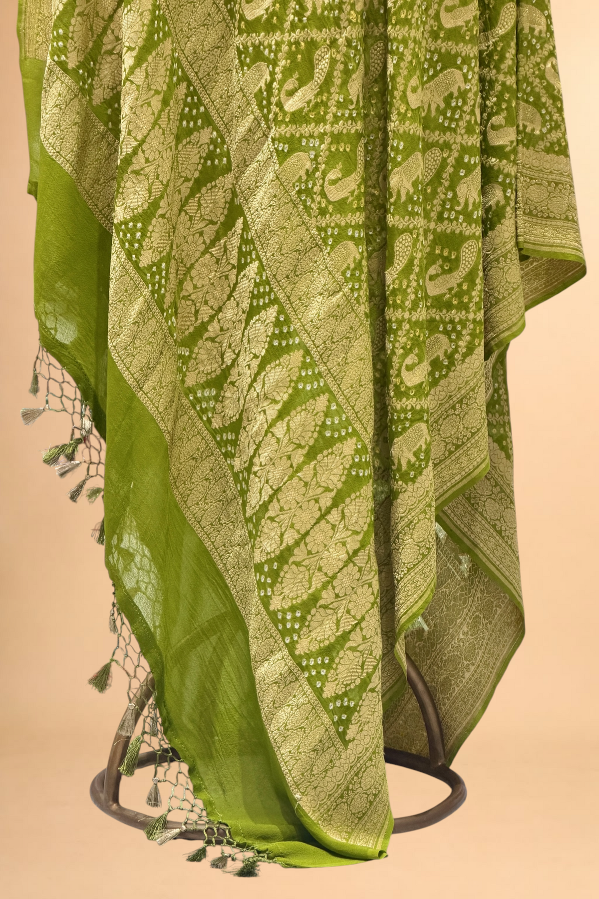 Olive Green Georgette Khaddi Banarasi Handloom Dupatta