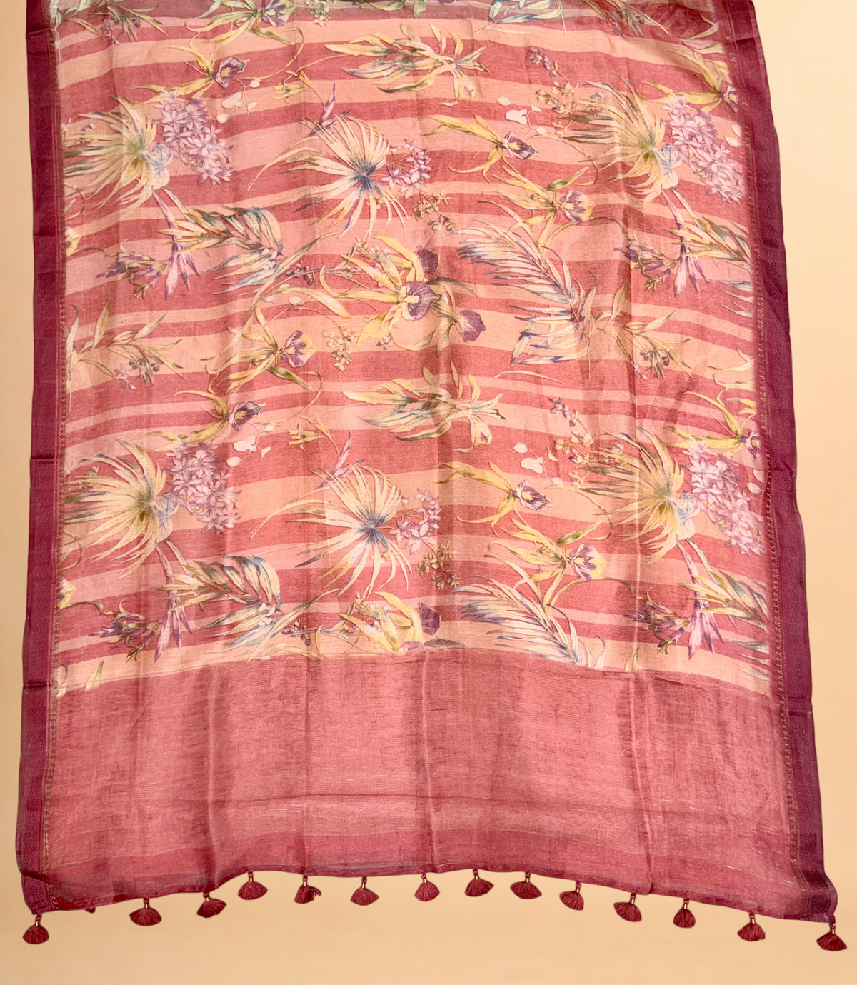 Magenta Pink Pure Linen Printed Silk Saree