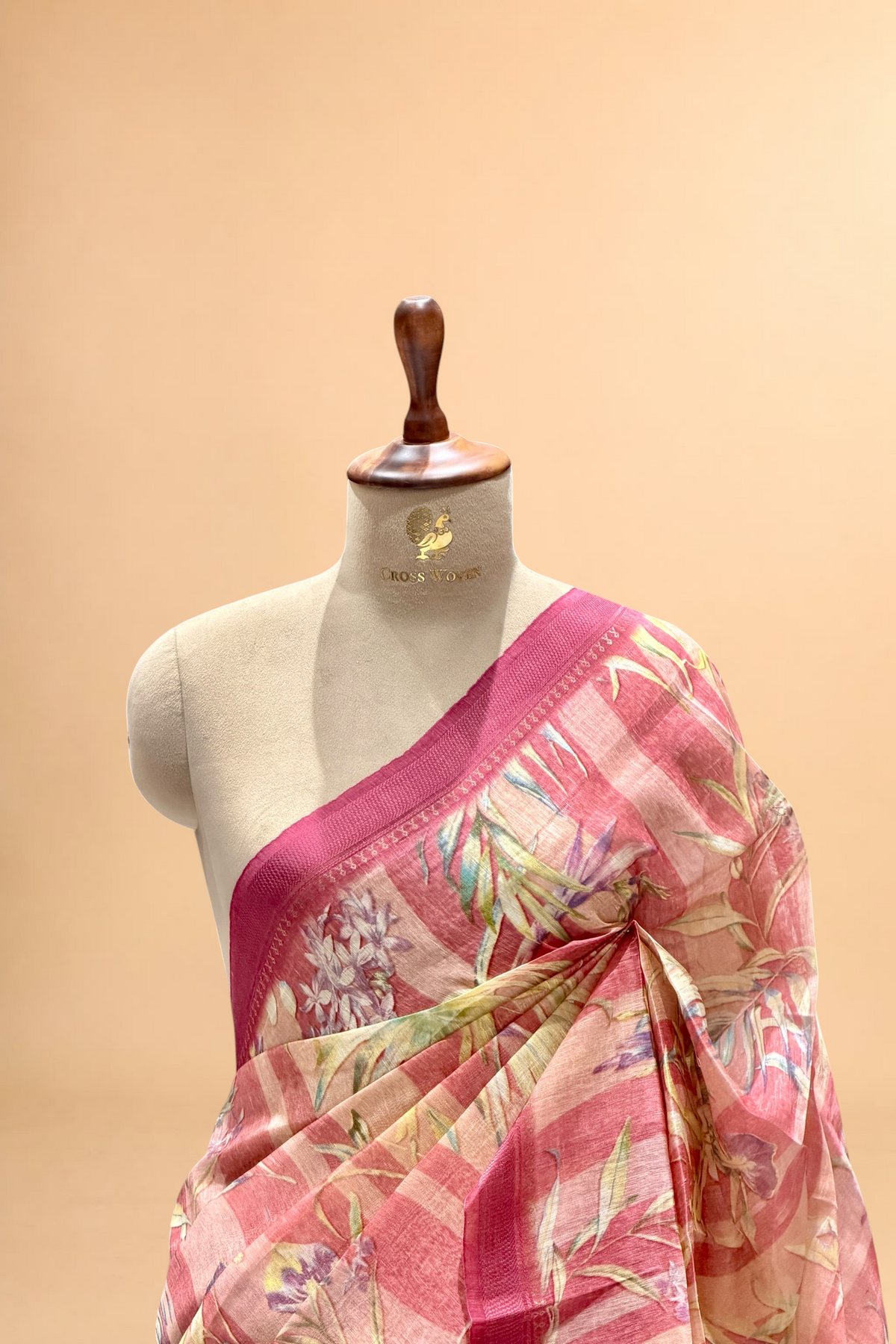 Magenta Pink Pure Linen Printed Silk Saree