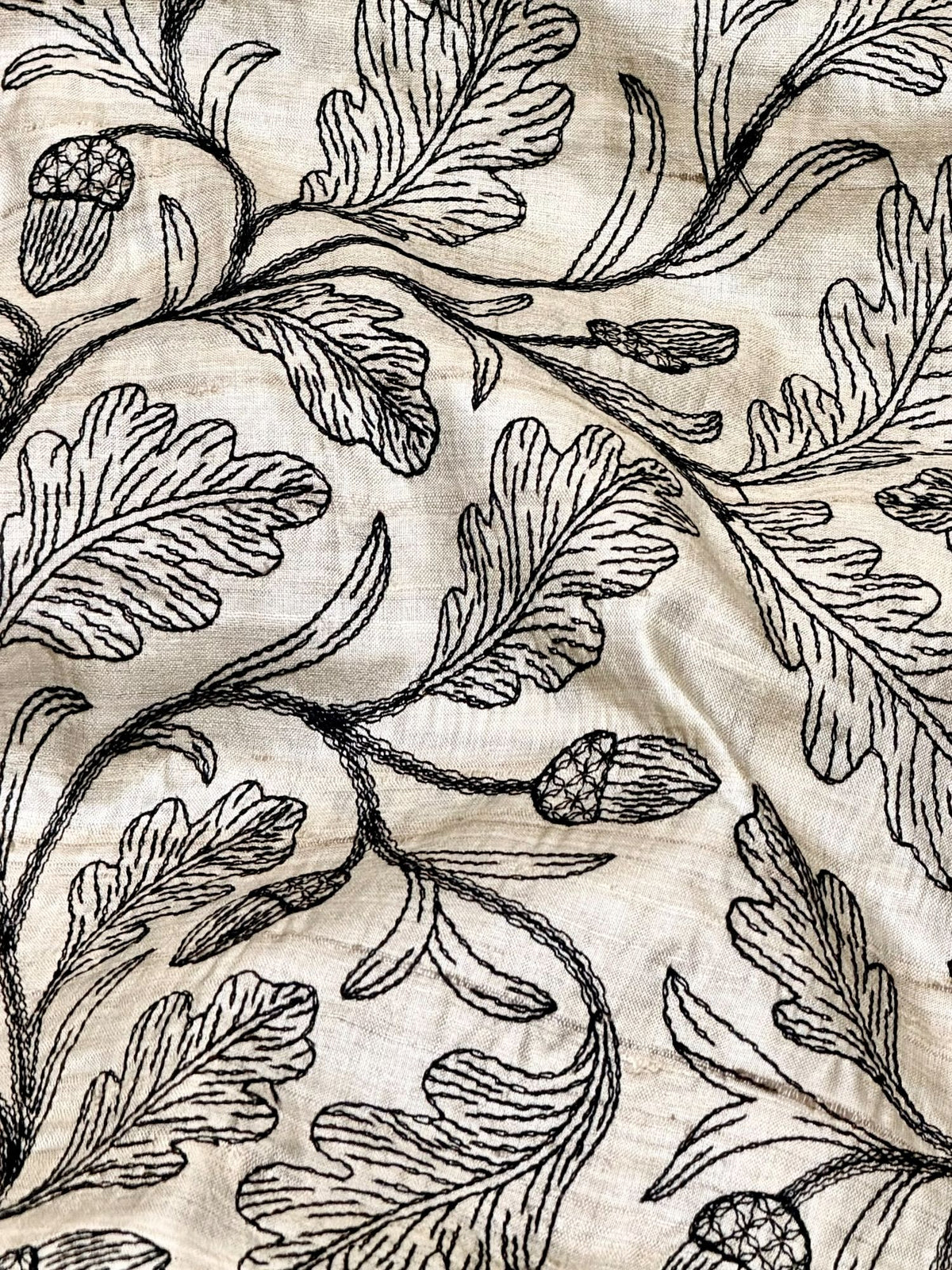 Ivory-Beige Pure Tussar Natural Floral Embroidered Fabric
