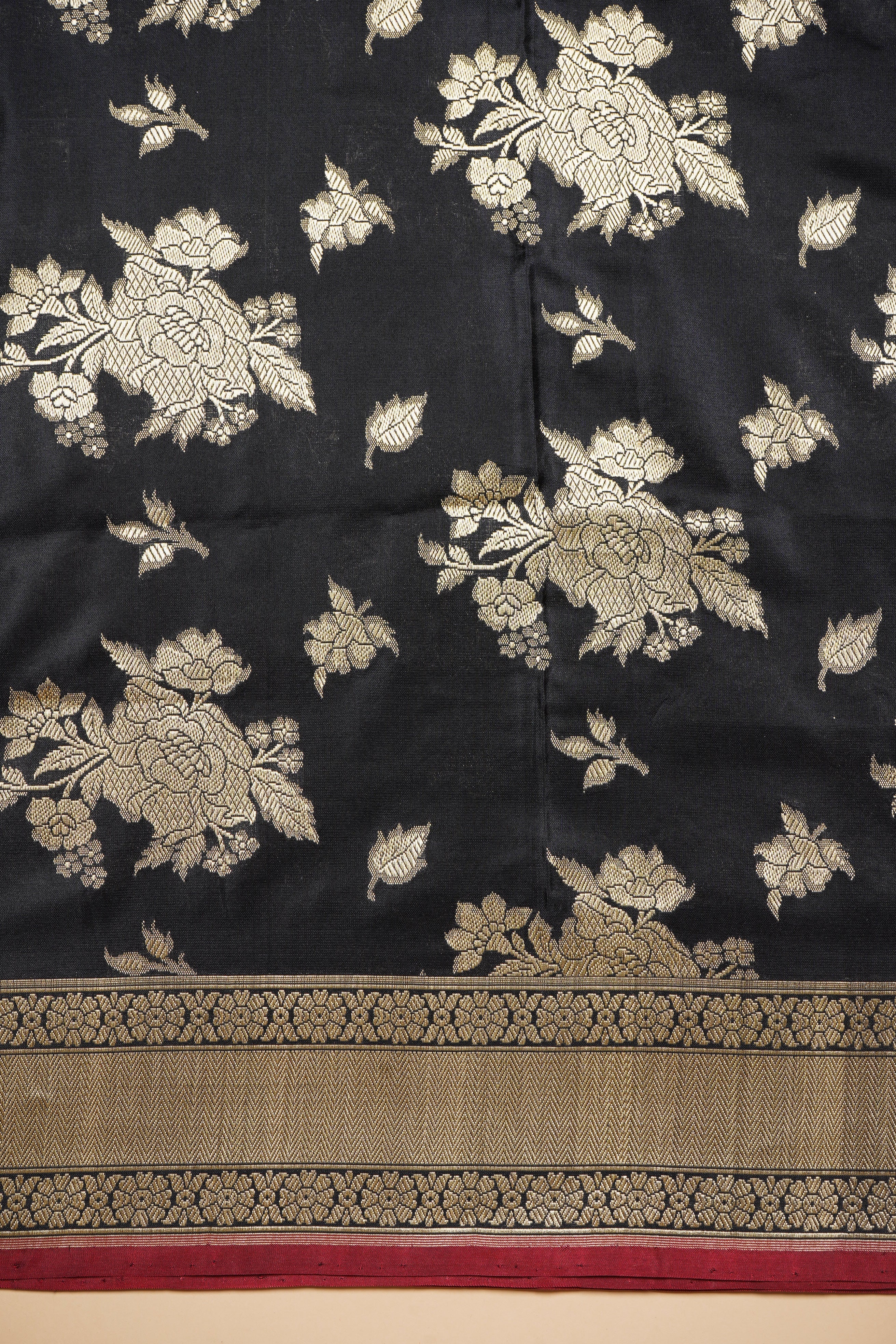Black Pure Katan Silk Banarasi Handloom Dupatta