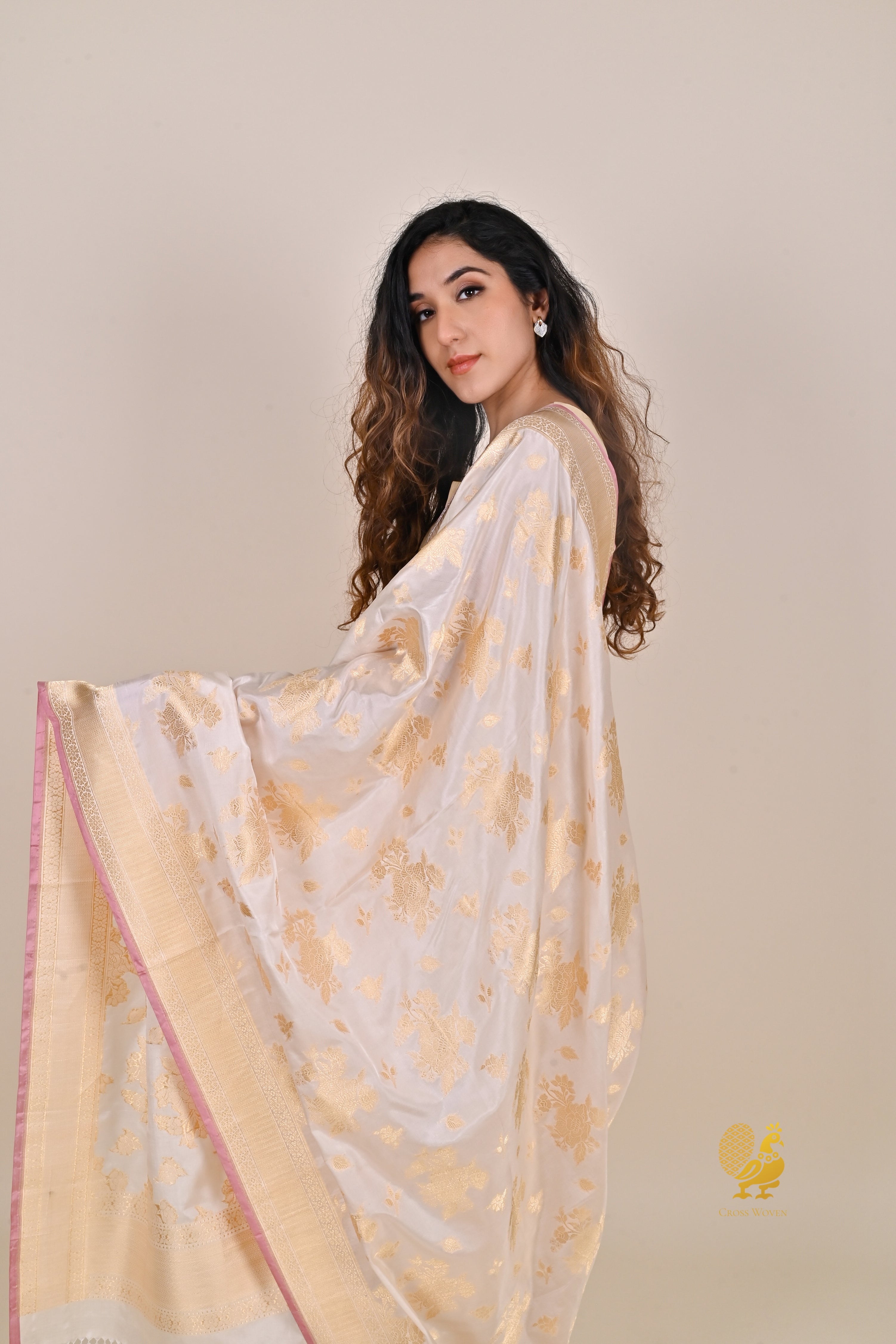 Ivory Pure Katan Silk Banarasi Handloom Dupatta