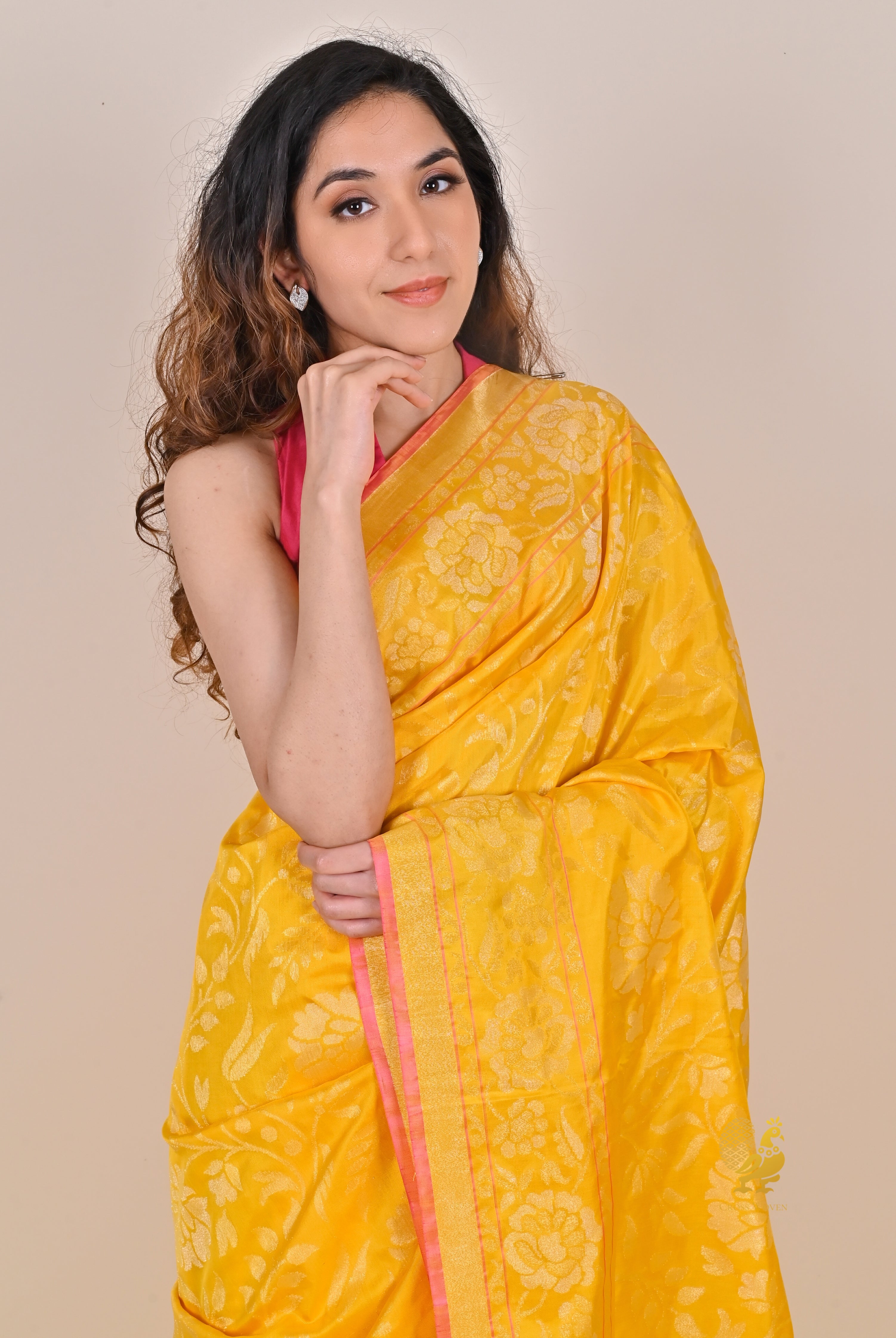Golden Yellow Real Zari Pure Katan Silk Saree