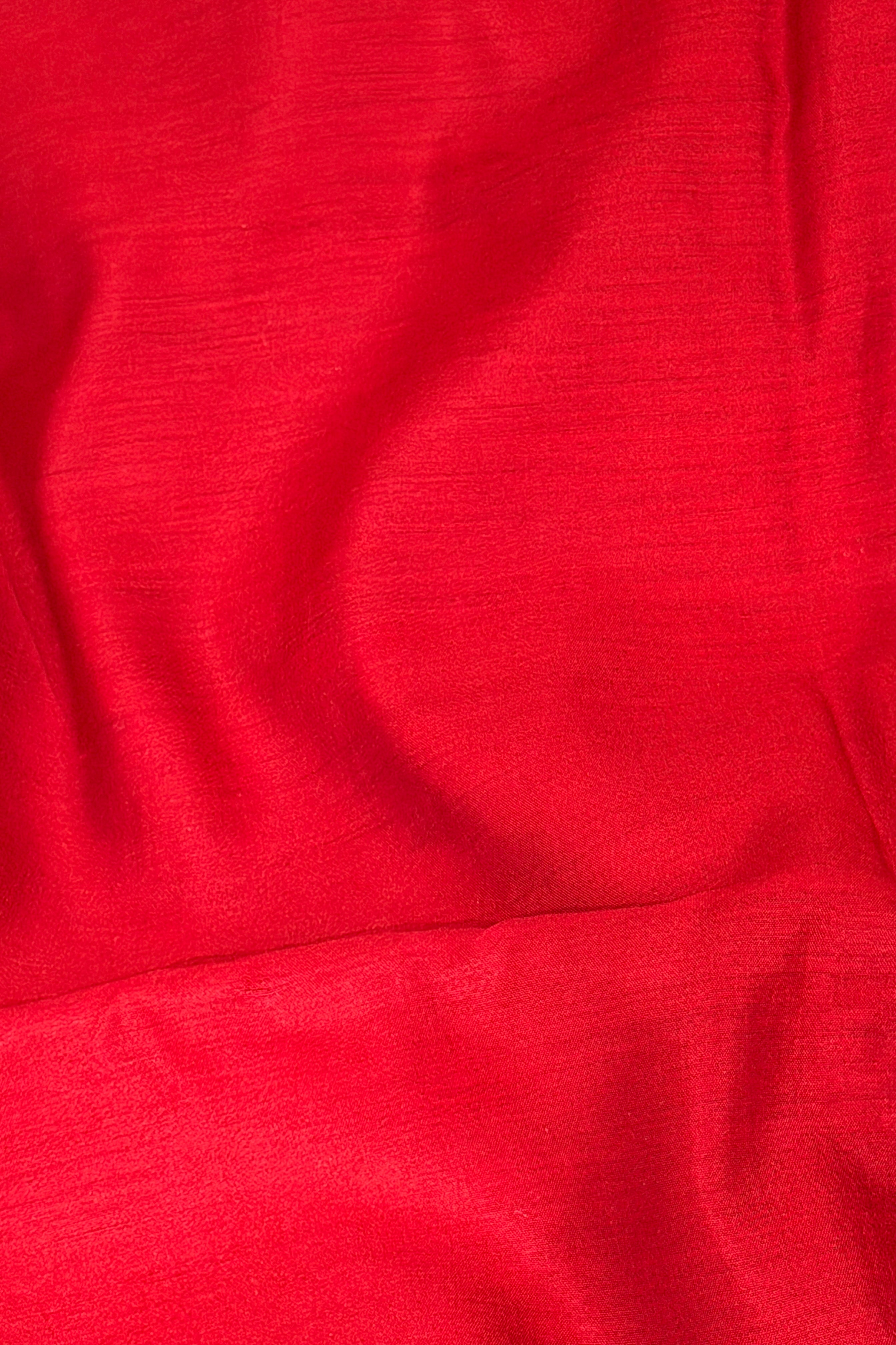 Red Chiniya Silk Suit Set With Gayatri Mantra And Georgette Dupatta