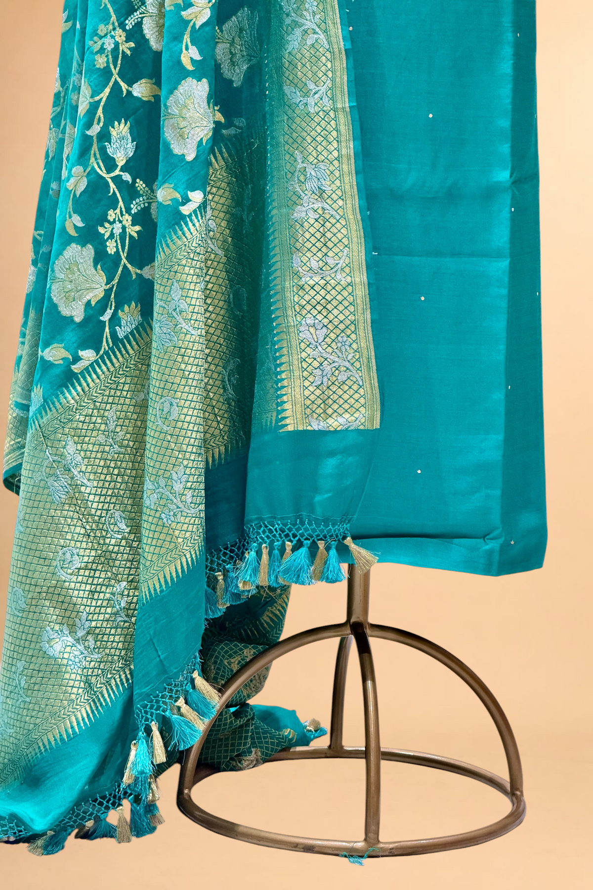 Teal Chiniya Silk Suit Set With Gayatri Mantra And Georgette Dupatta
