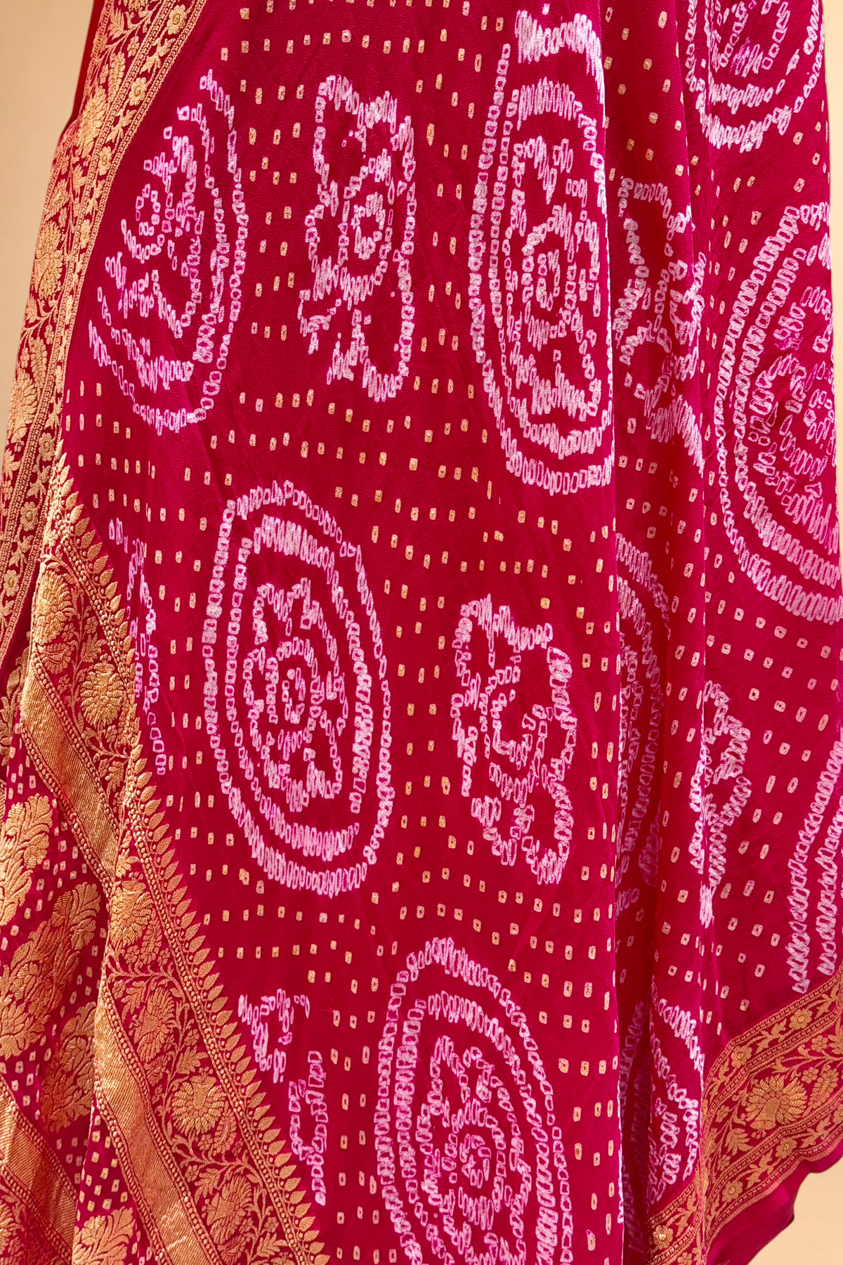 Fuchsia Pink Georgette Khaddi Rai Bandhani Dupatta