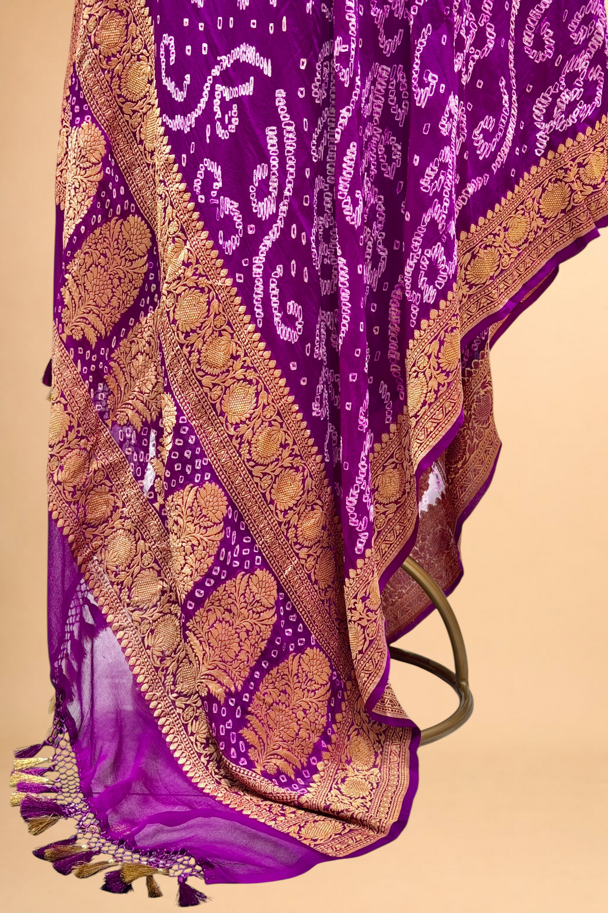 Magenta Purple Georgette Khaddi Rai Bandhani Dupatta