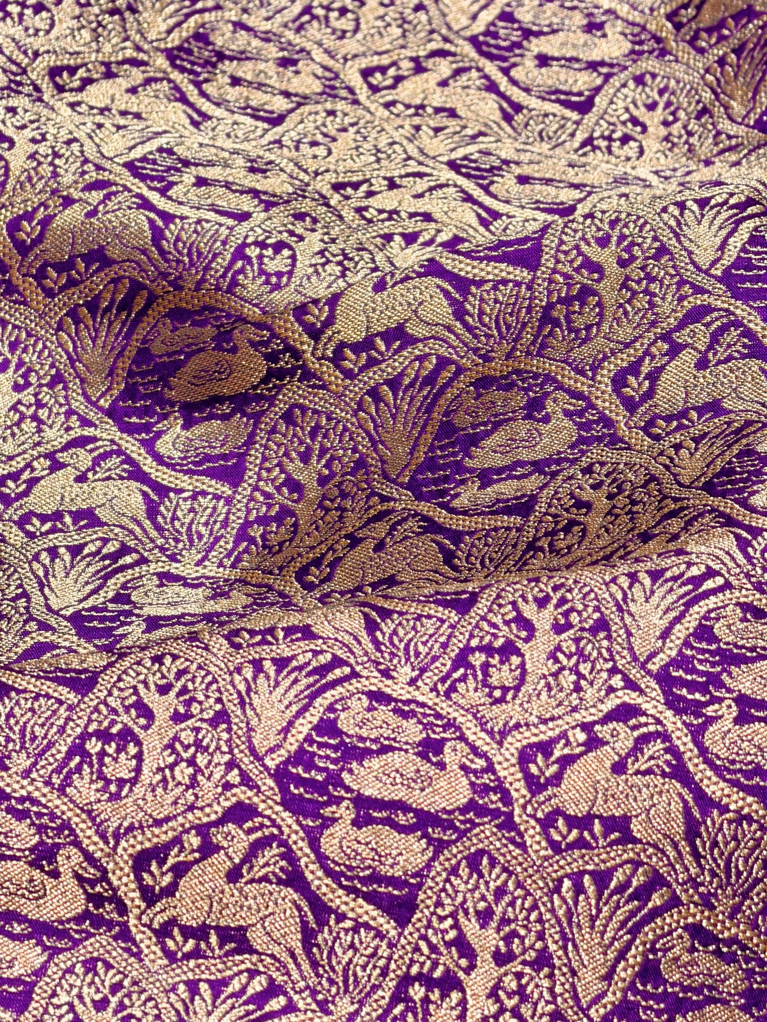 Deep Purple Brocade Katan Silk Handloom Fabric