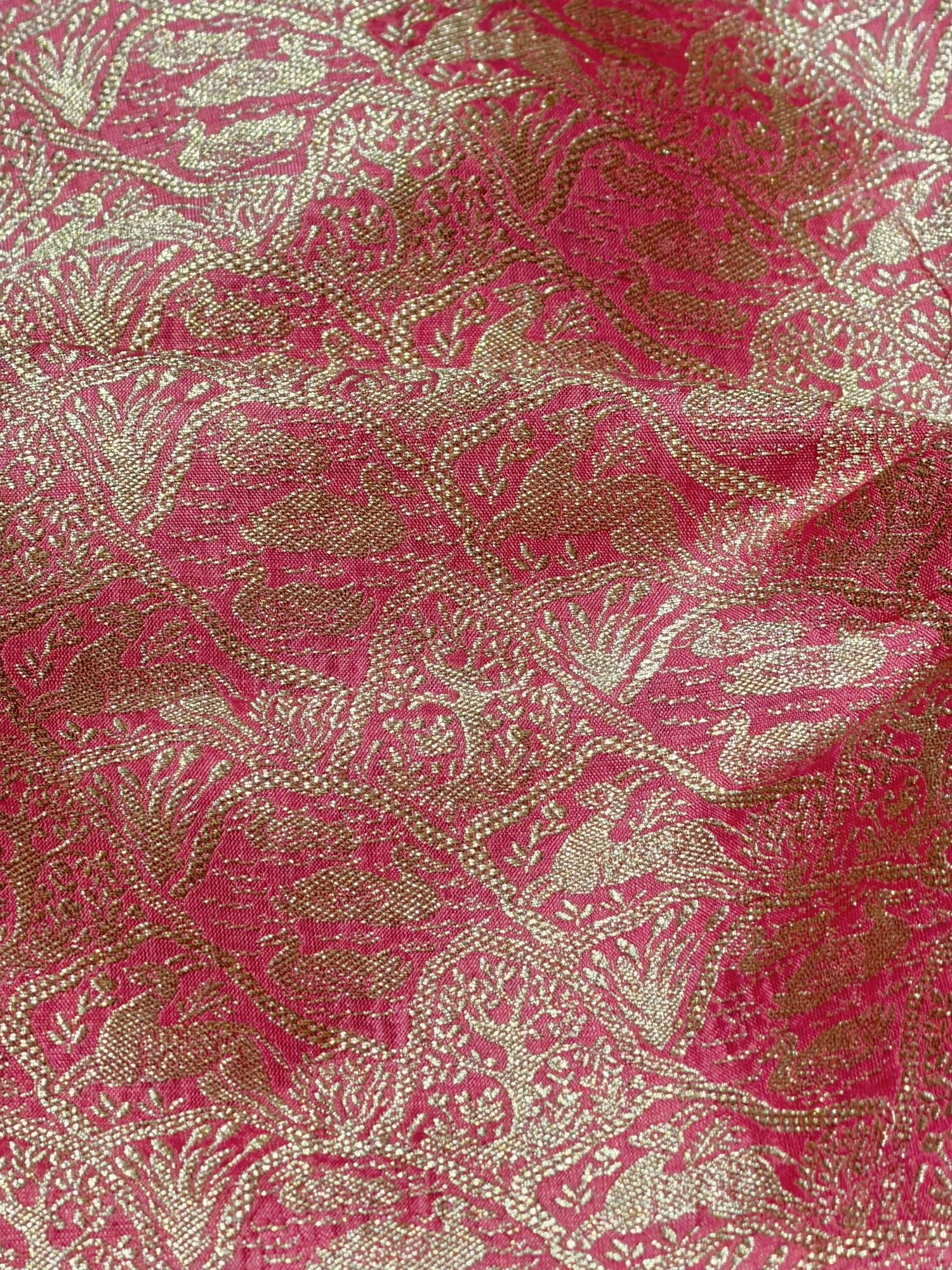 Pink Brocade Katan Silk Handloom Fabric
