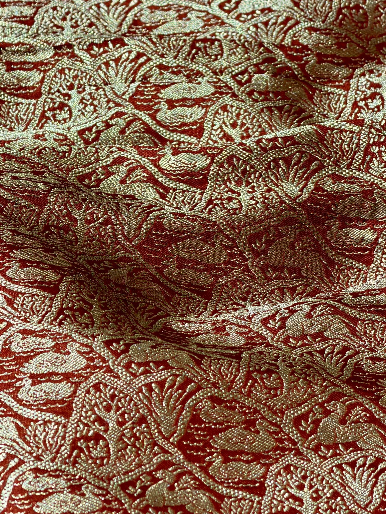 Rust Brocade Katan Silk Handloom Fabric