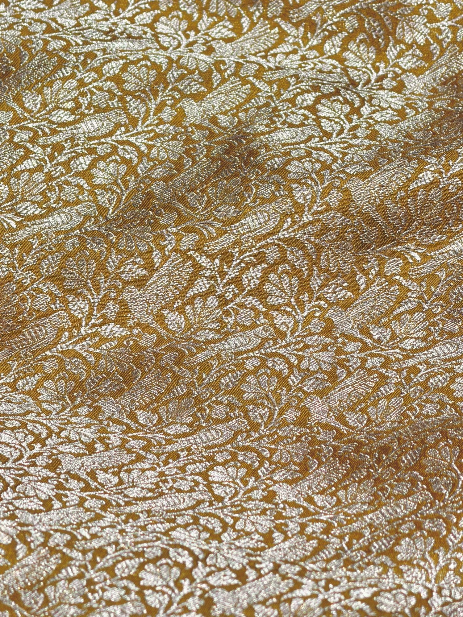 Mustard Gold Shikarghah Katan Silk Handloom Fabric