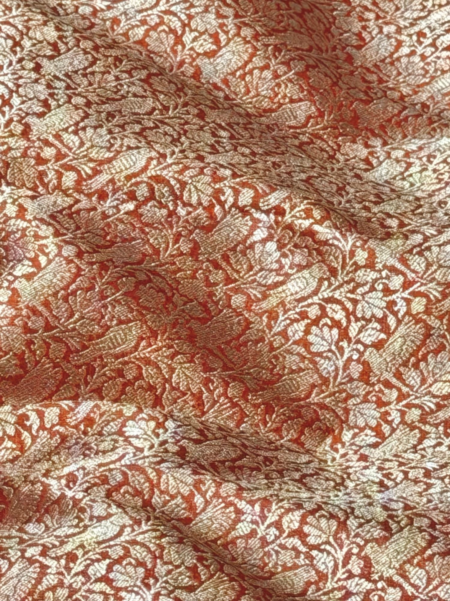 Rust Shikarghah Katan Silk Handloom Fabric