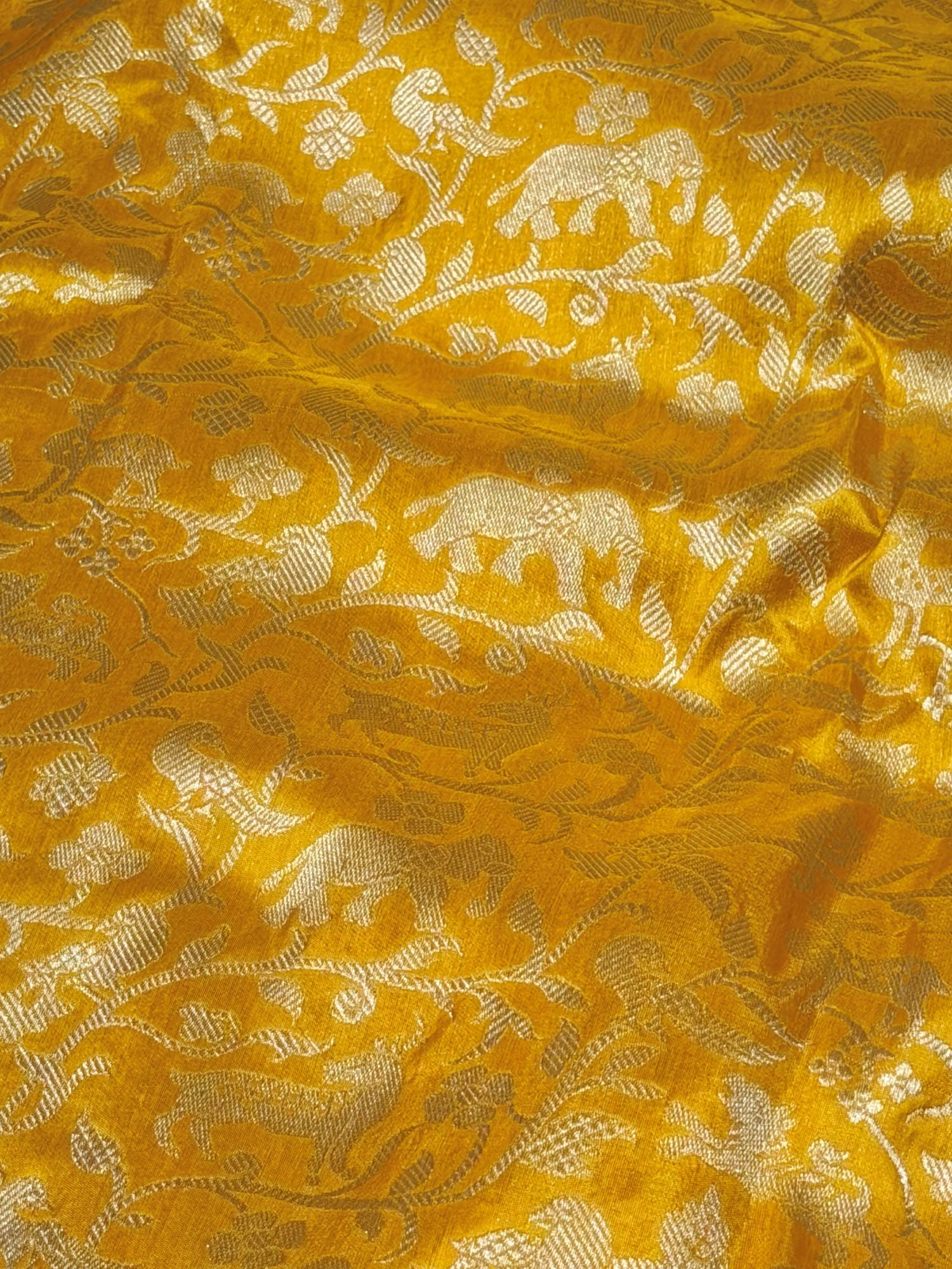Yellow Shikarghah Katan Silk Handloom Fabric