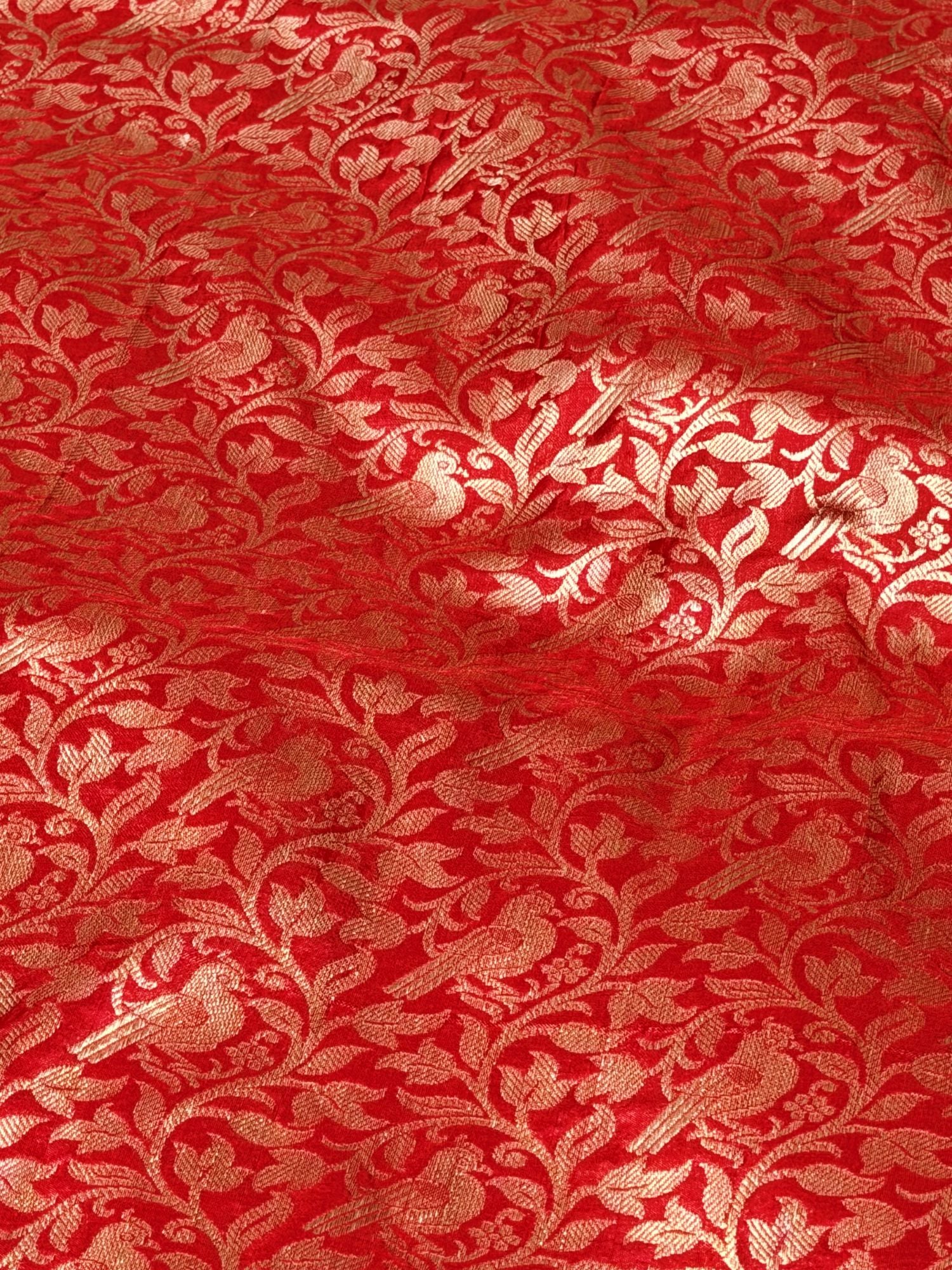 Red Brocade Katan Silk Handloom Fabric