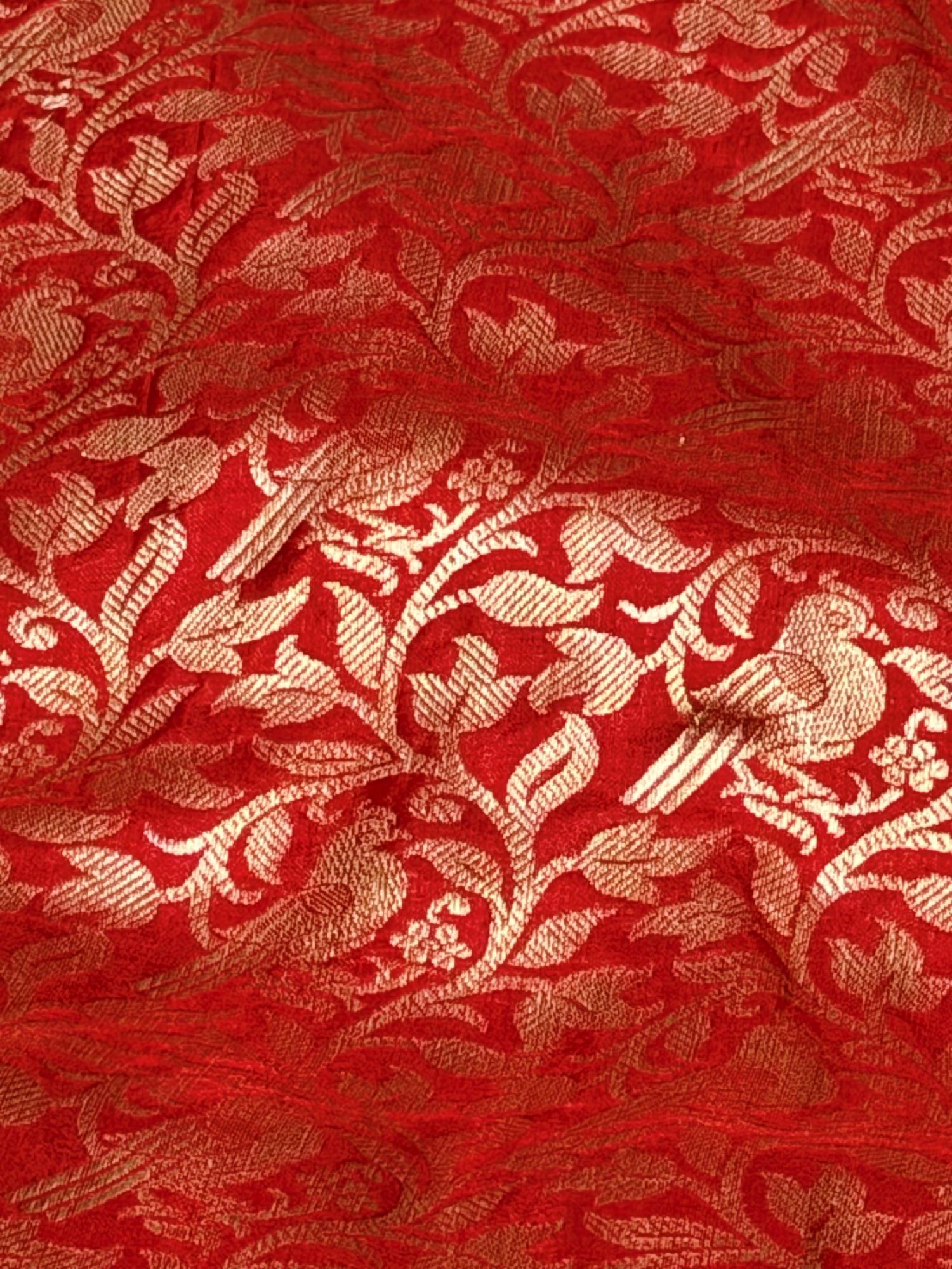 Red Brocade Katan Silk Handloom Fabric