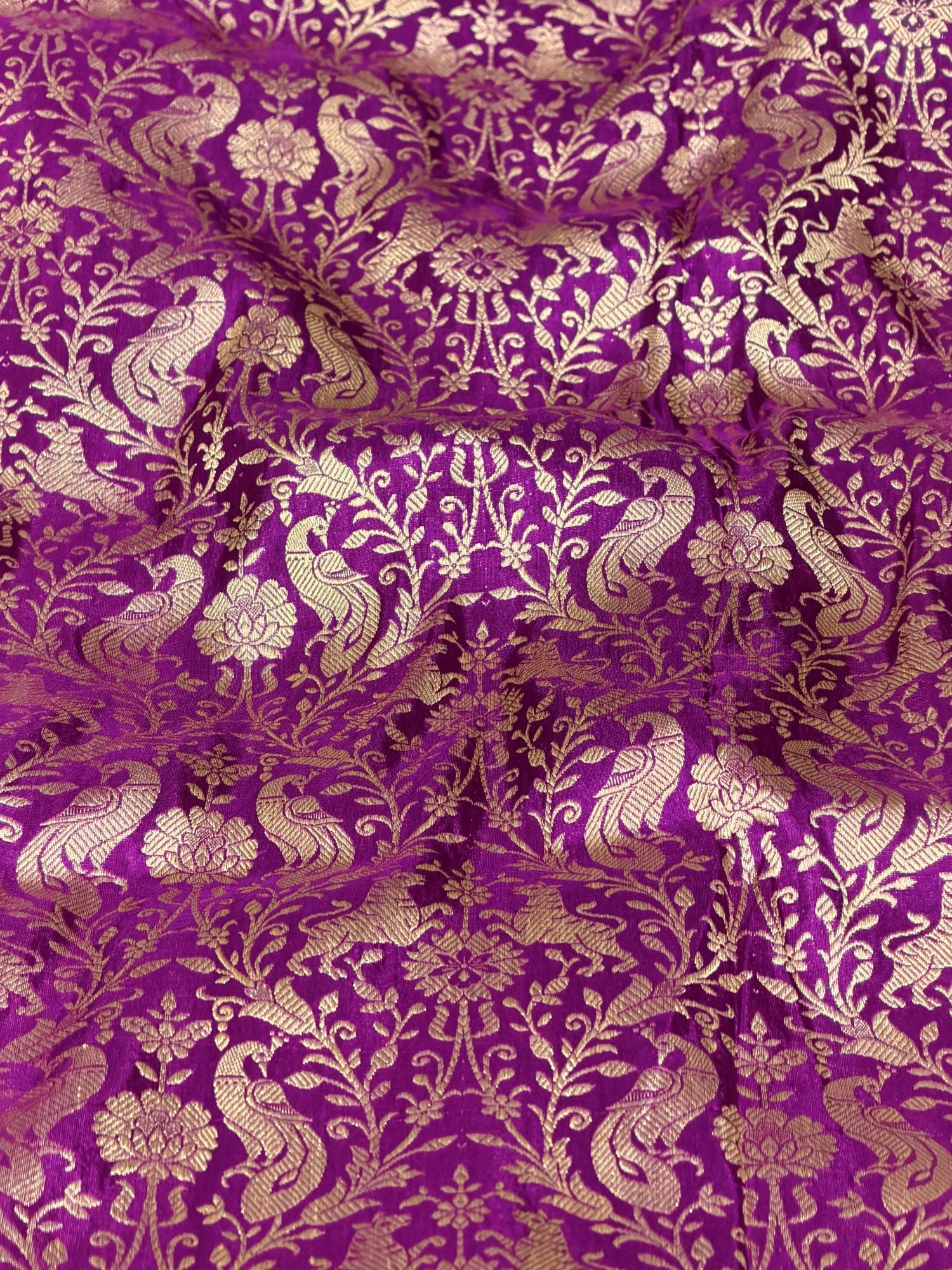 Purple Shikarghah Katan Silk Handloom Fabric