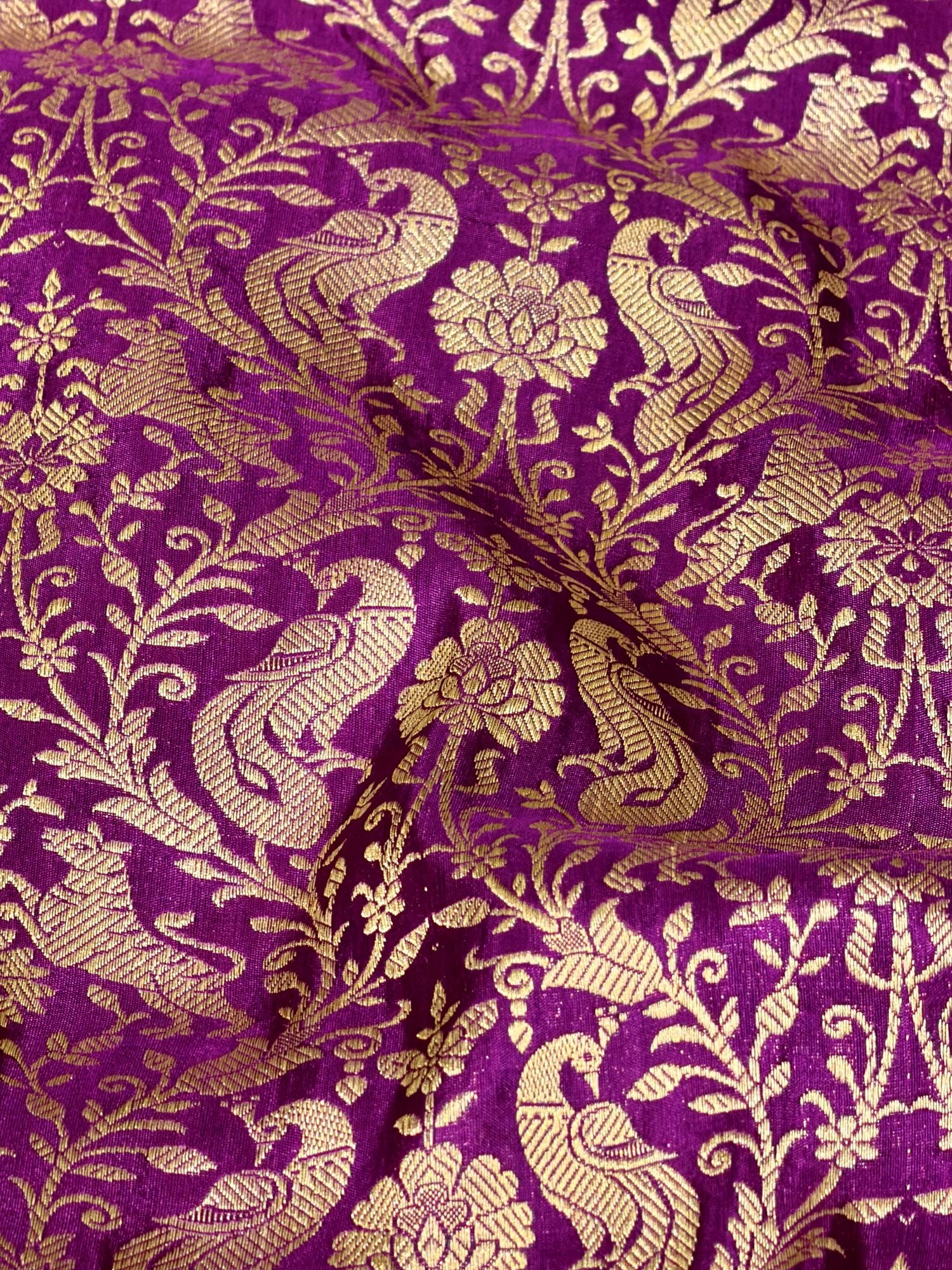 Purple Shikarghah Katan Silk Handloom Fabric