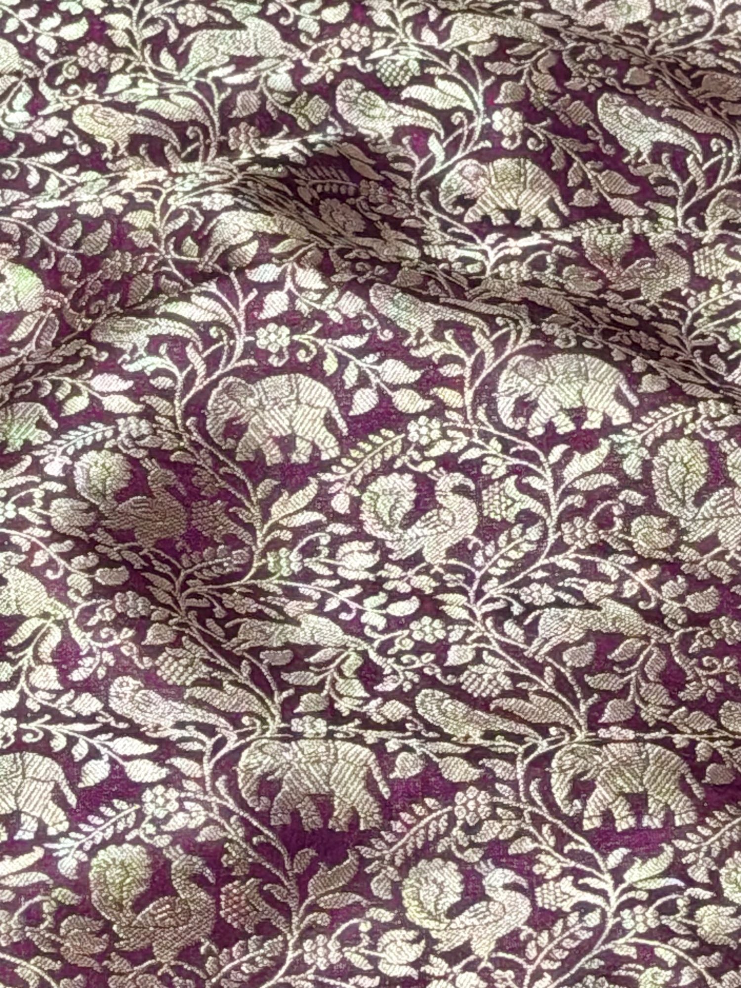 Deep Magenta Shikargah Katan Silk Handloom Fabric