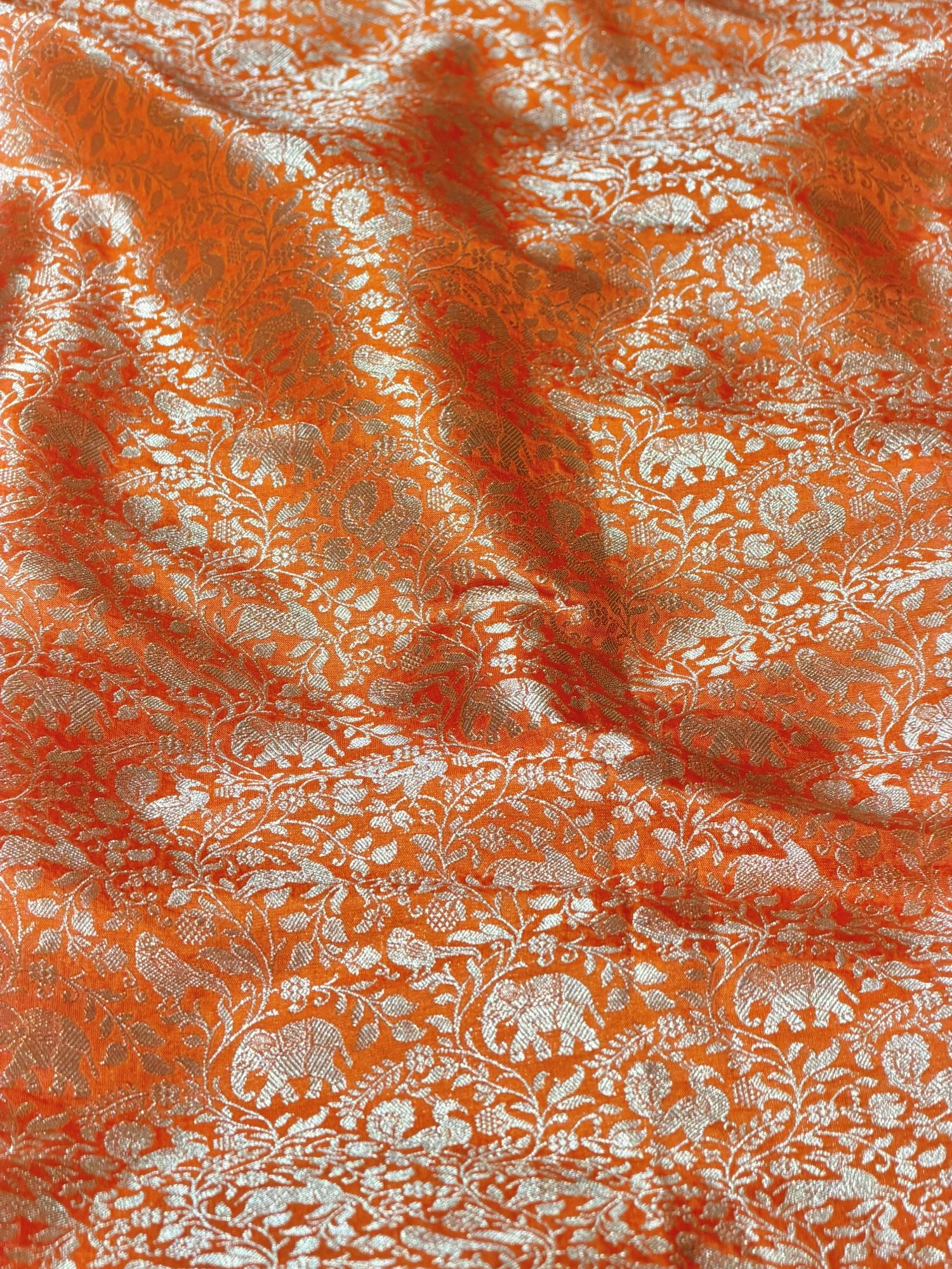 Orange Shikargah Katan Silk Handloom Fabric