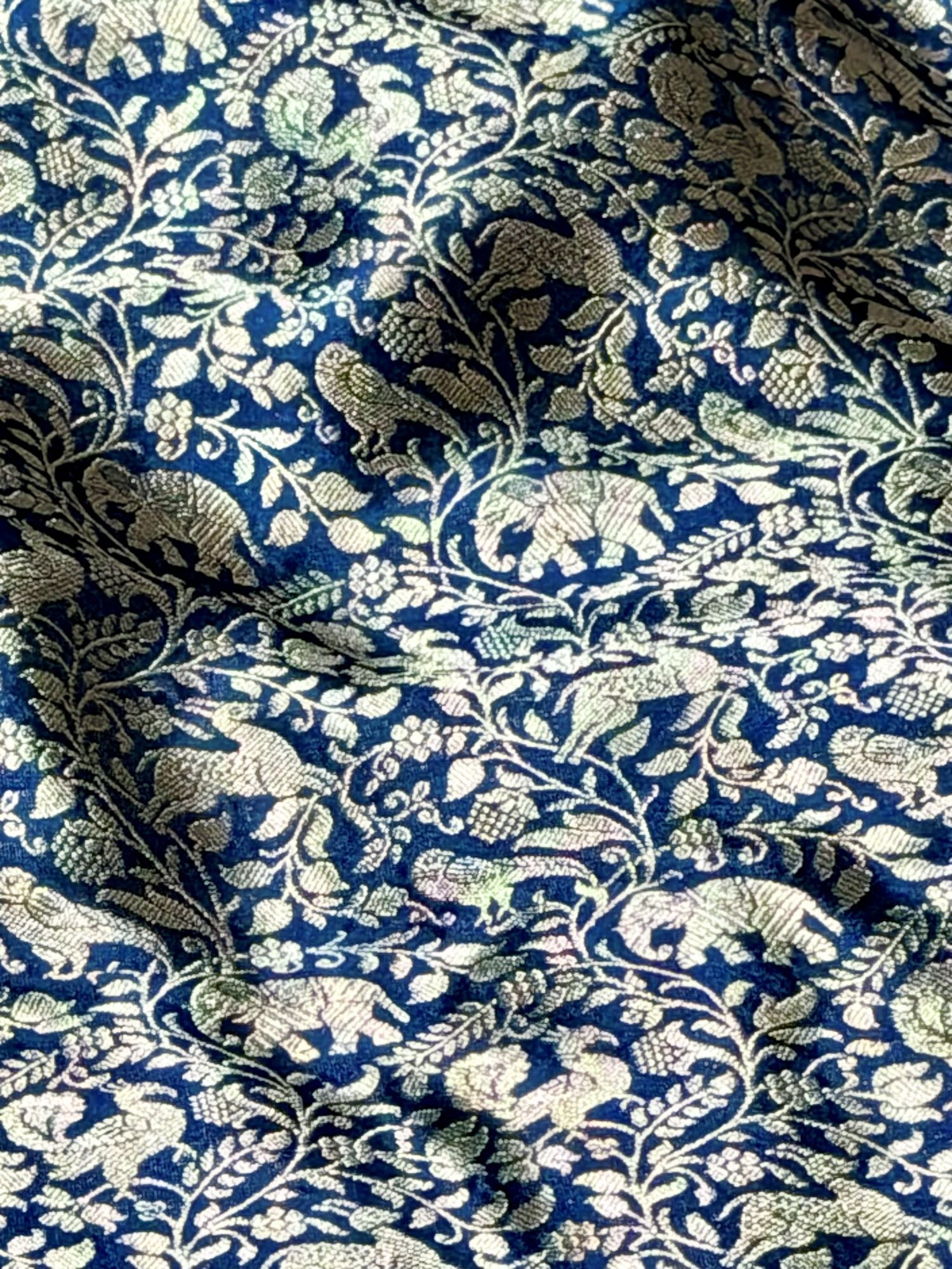 Deep Navy Shikargah Katan Silk Handloom Fabric