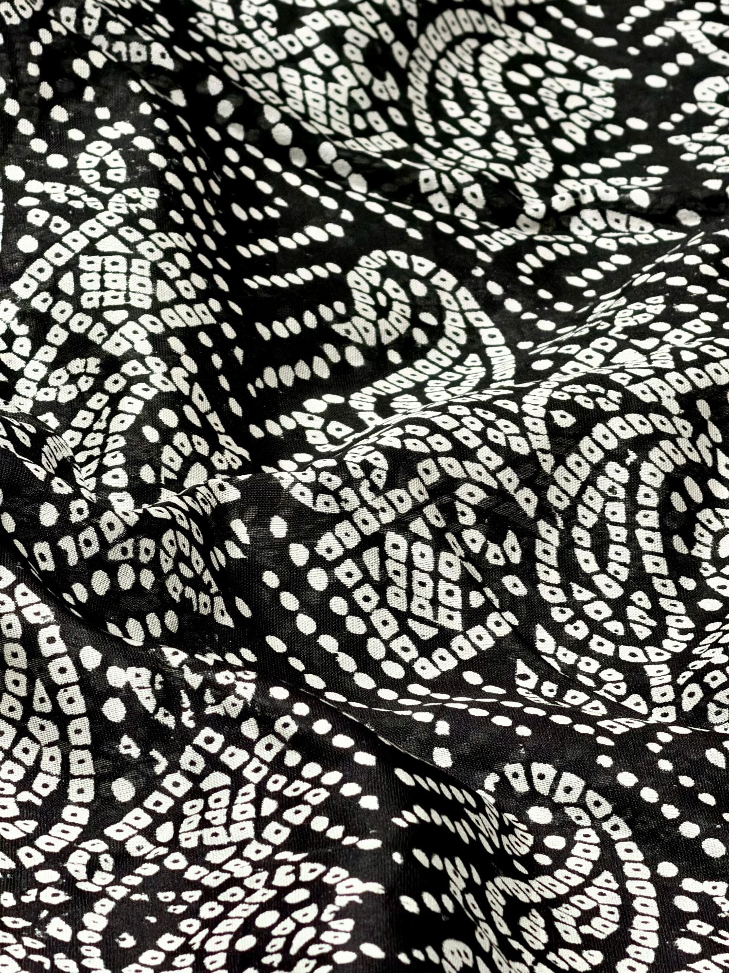 Black Chanderi Silk Fabric With Hand Block Print