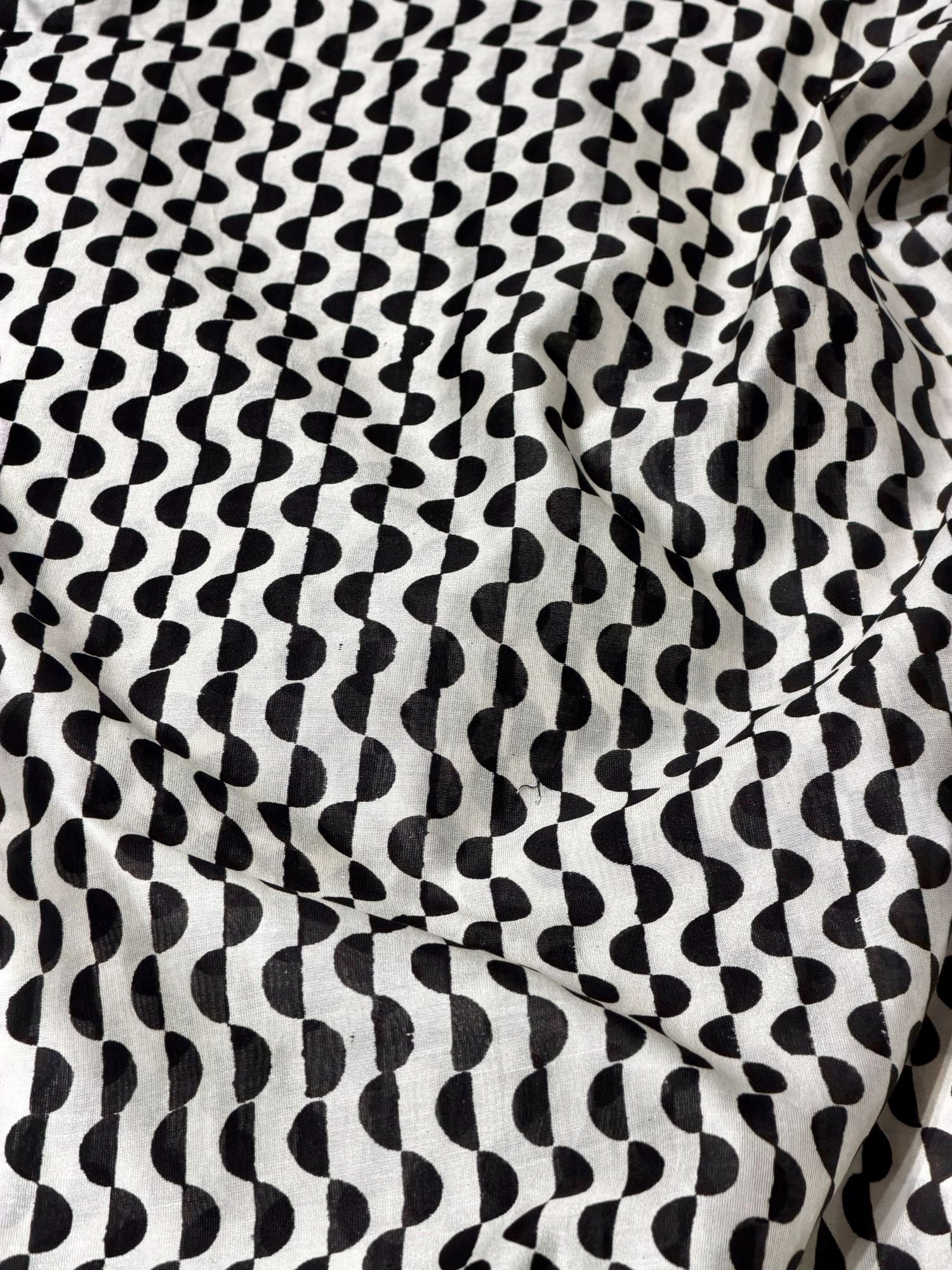White Chanderi Silk Fabric With Hand Block Print