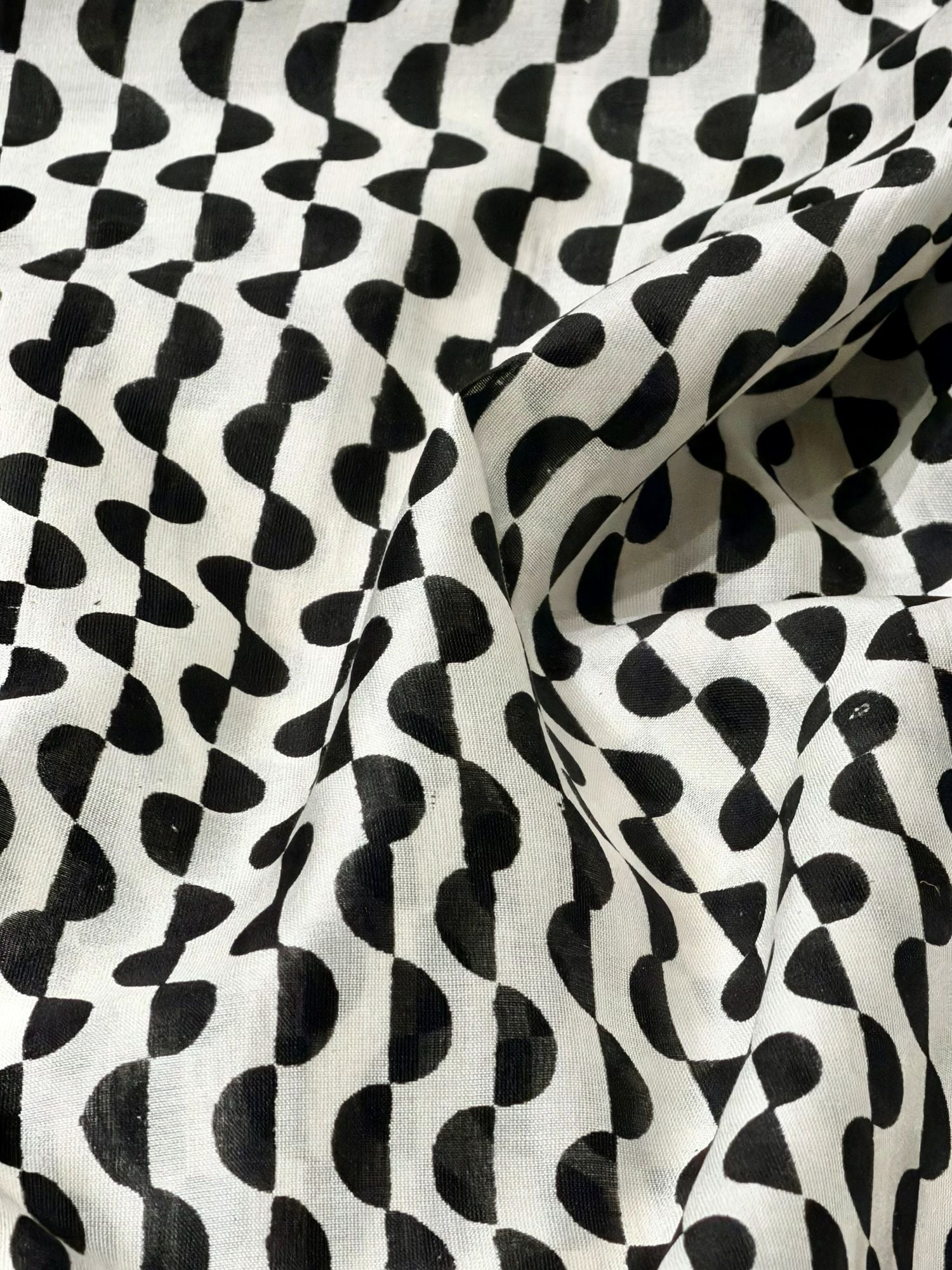 White Chanderi Silk Fabric With Hand Block Print