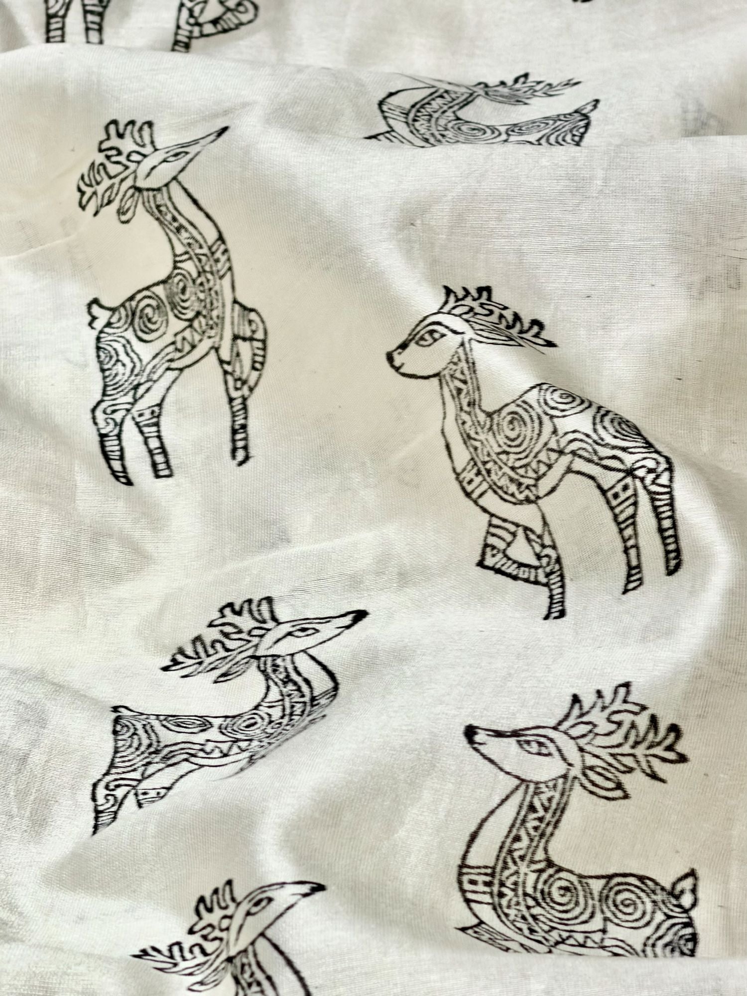 White Chanderi Silk Fabric With Hand Block Print