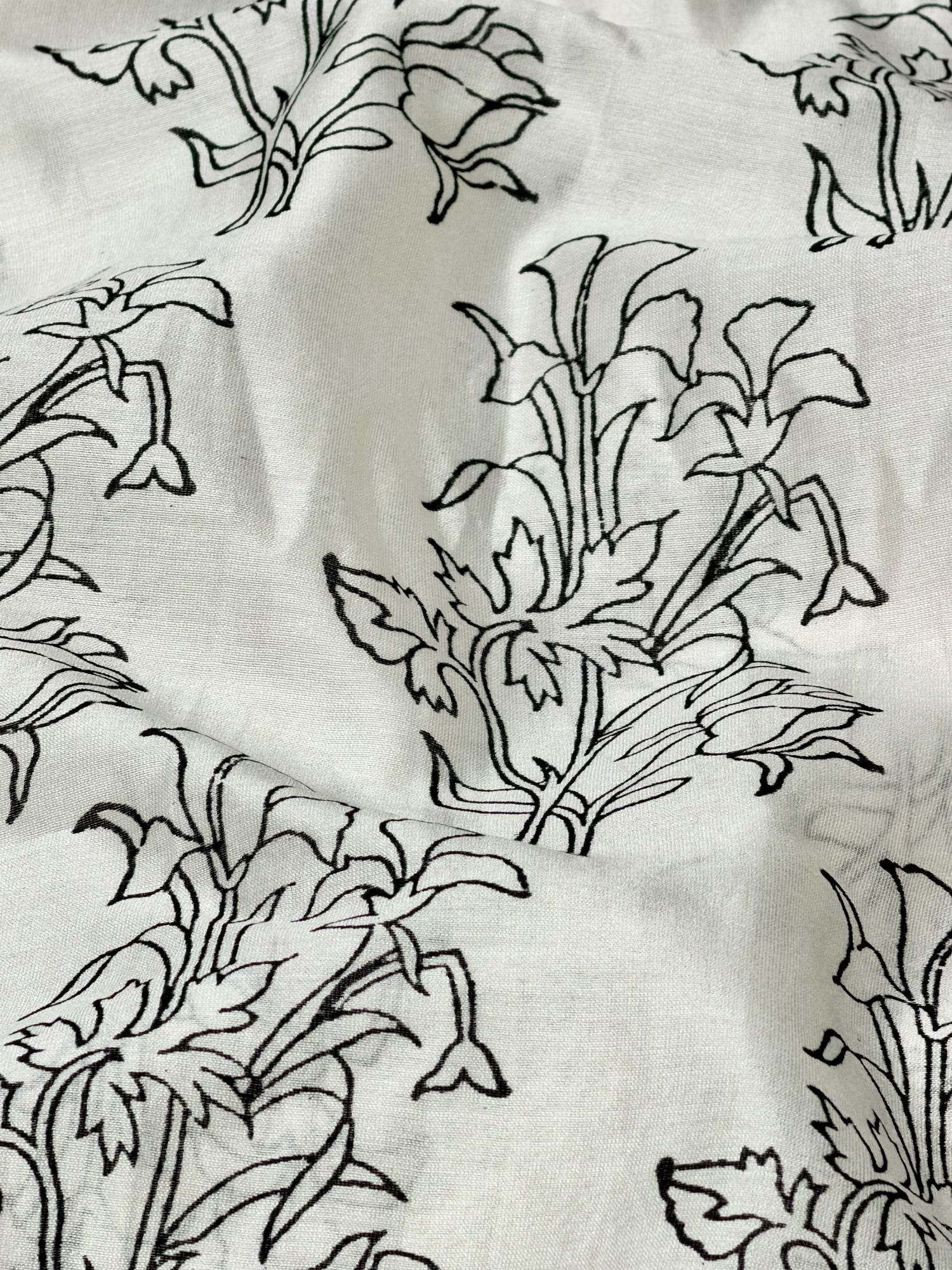 White Chanderi Silk Fabric With Hand Block Print
