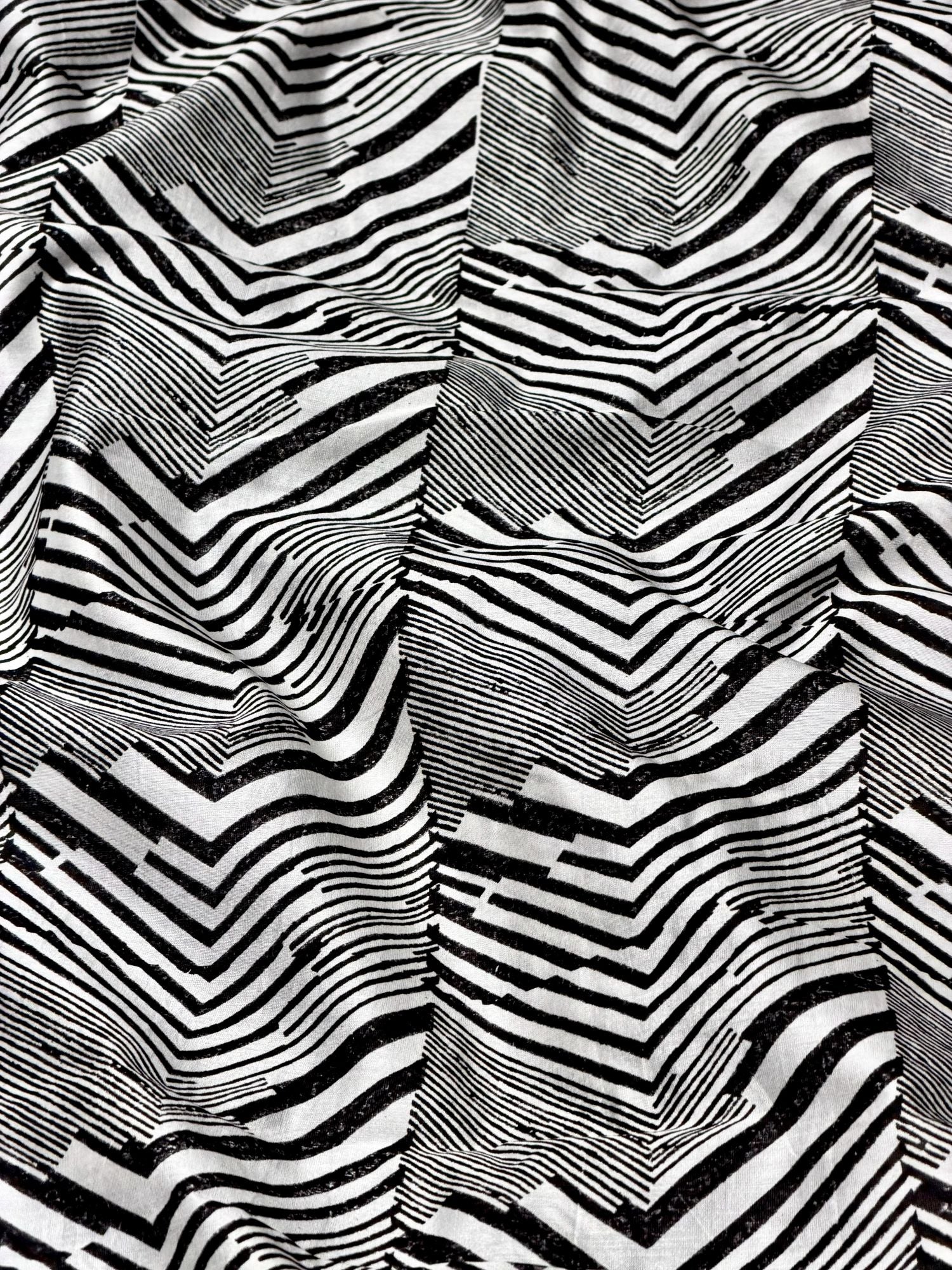 Chanderi Silk Fabric With Chevron Hand Block Print