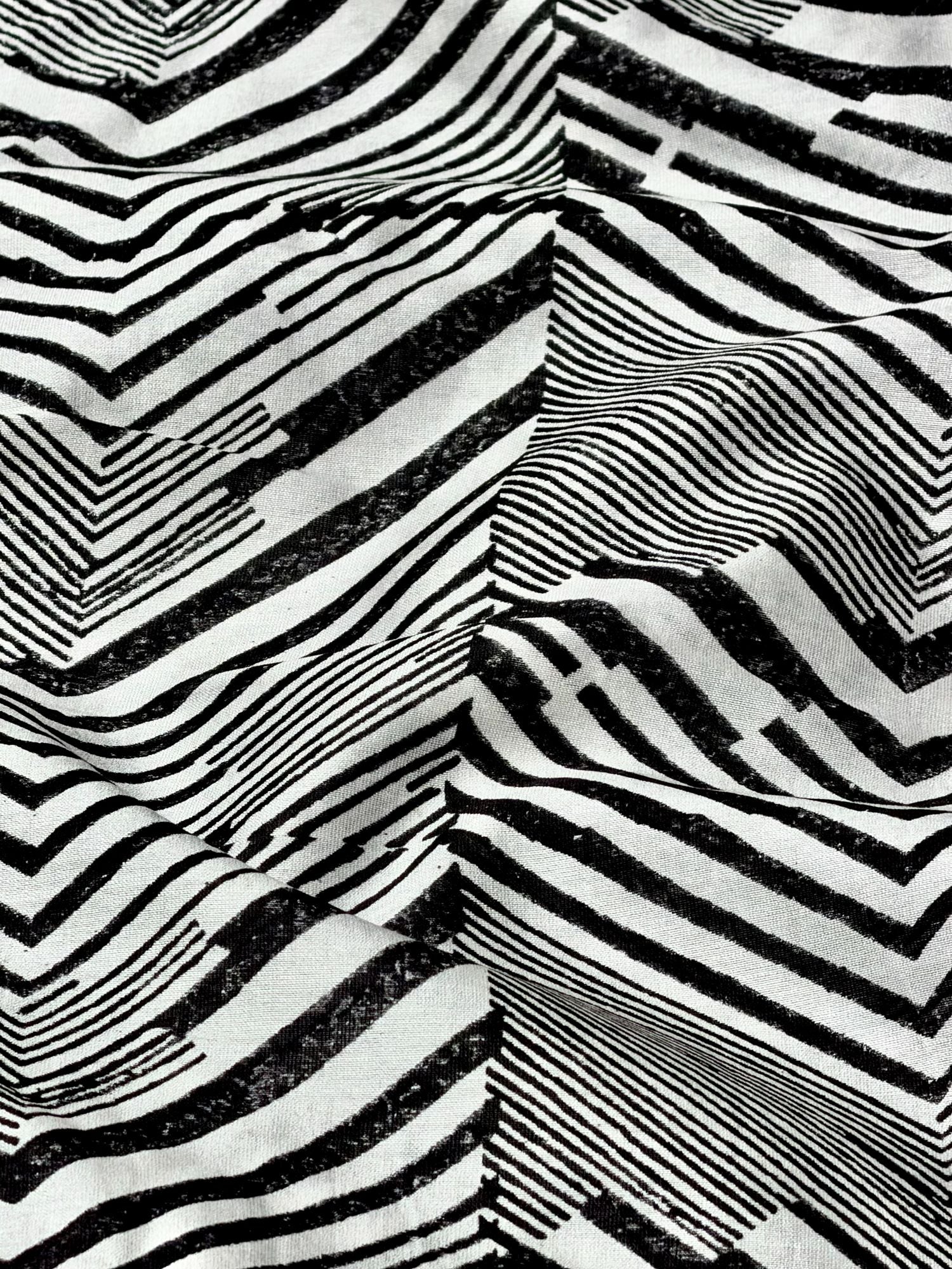 Chanderi Silk Fabric With Chevron Hand Block Print