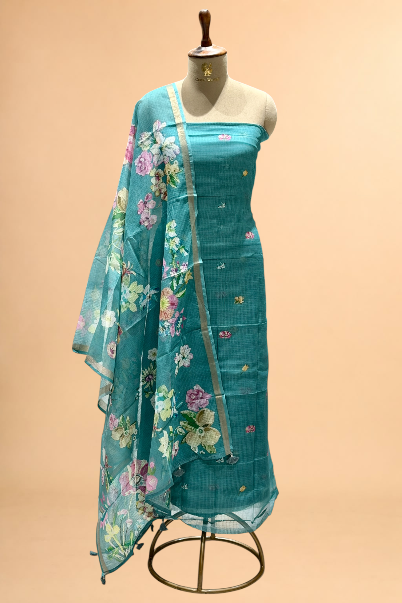 Teal Pure Kota Silk Suit Set