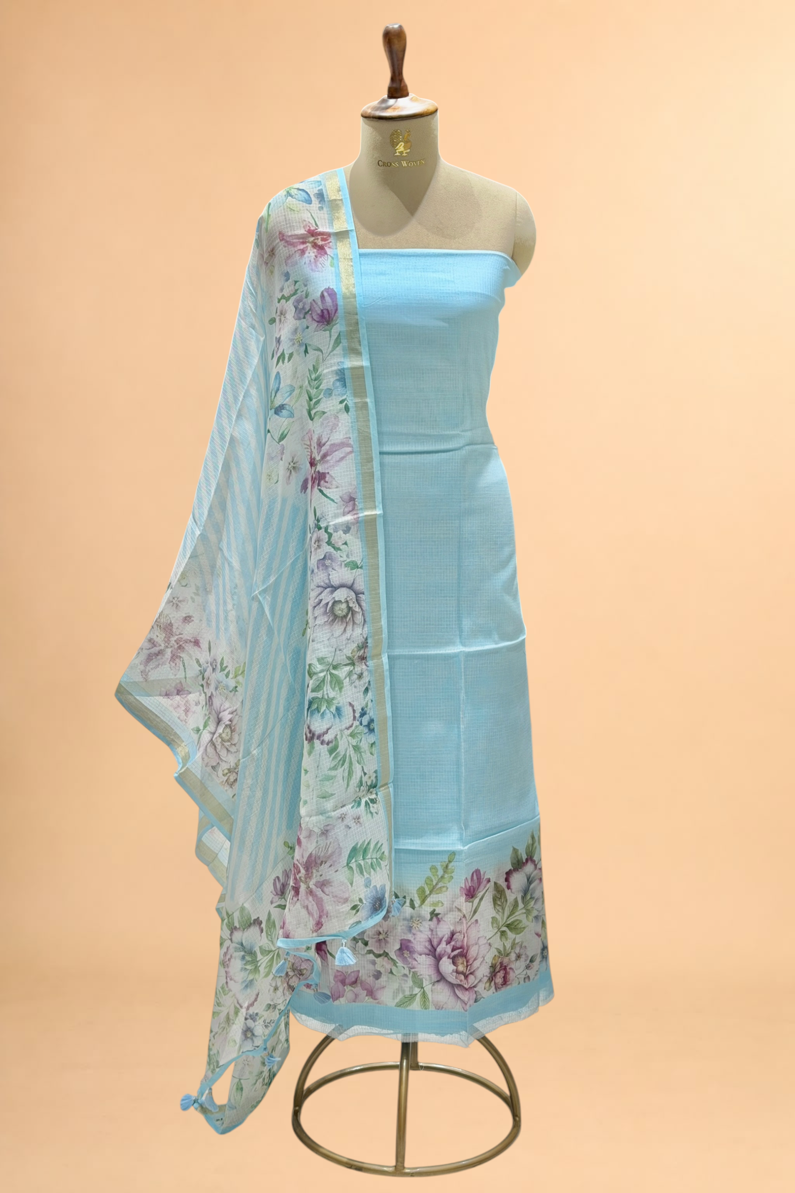 Powder Blue Pure Kota Silk Suit Set