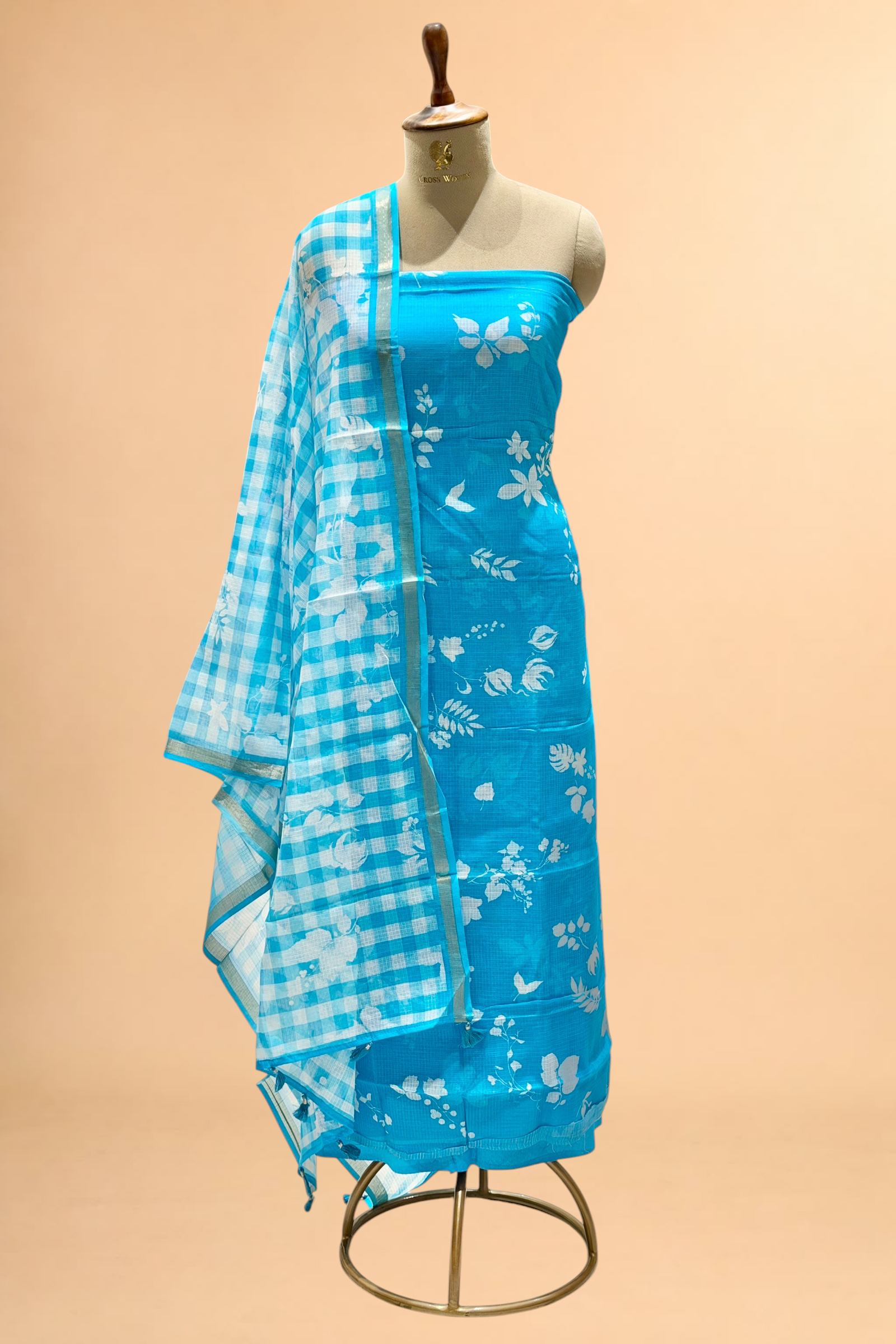 Aqua Blue Pure Kota Silk Suit Set