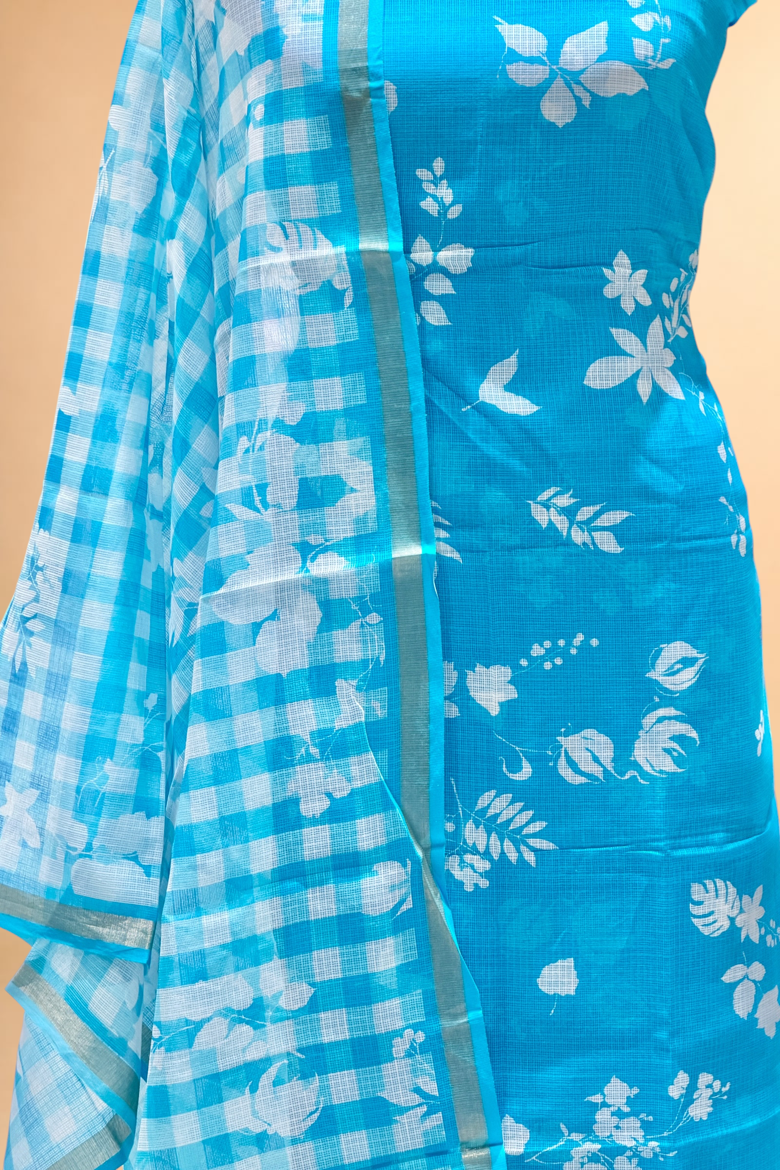 Aqua Blue Pure Kota Silk Suit Set