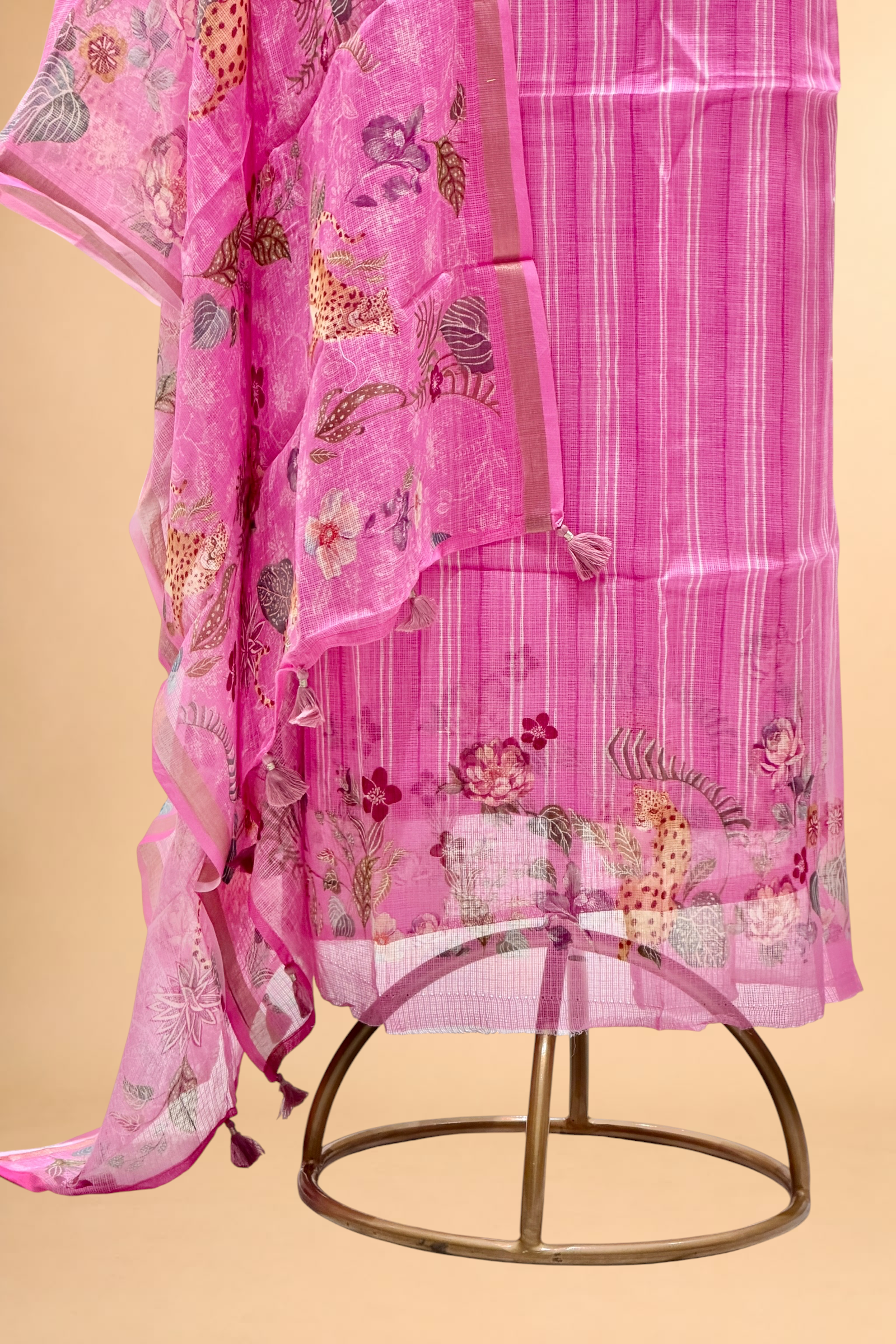 Vibrant Pink Pure Kota Silk Suit Set