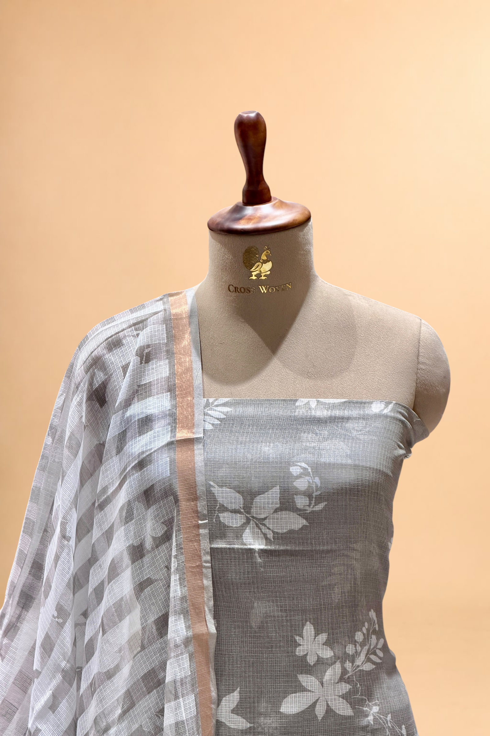 Sage-Grey Pure Kota Silk Suit Set