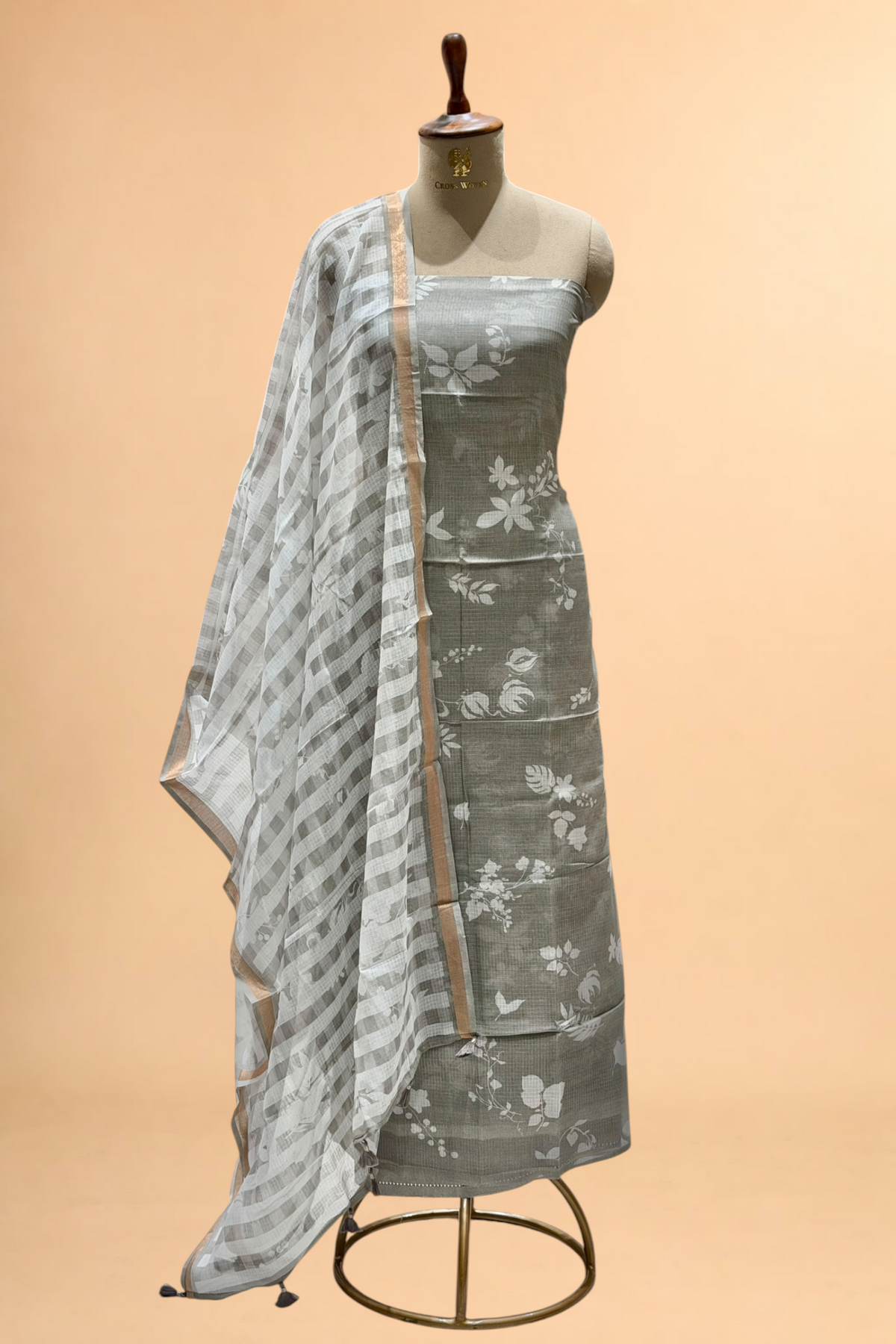 Sage-Grey Pure Kota Silk Suit Set
